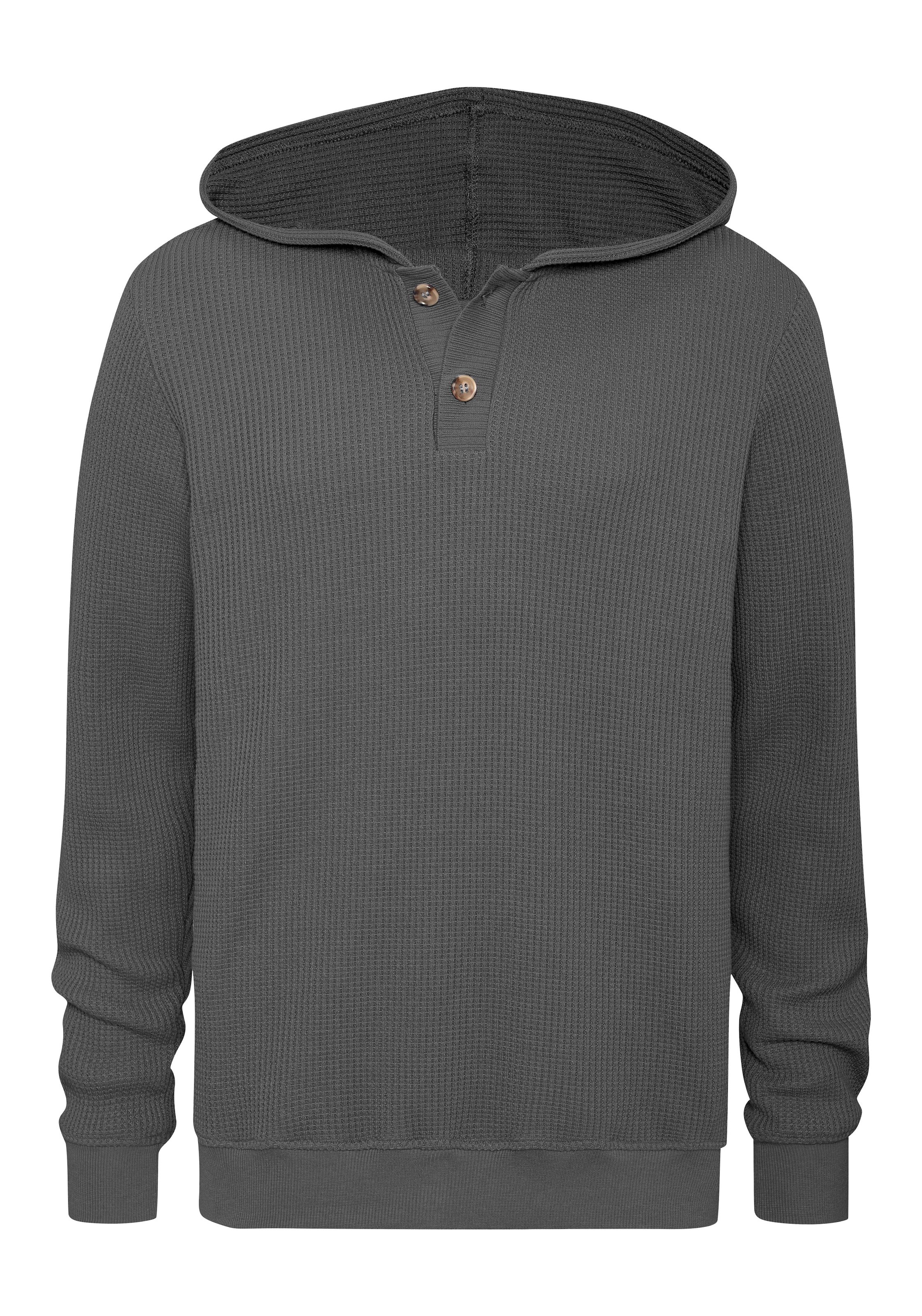John Devin ", Strickhoodie - Kapuzenpulli aus Waffelstrick", Sommerhoodie mit Knopfleiste