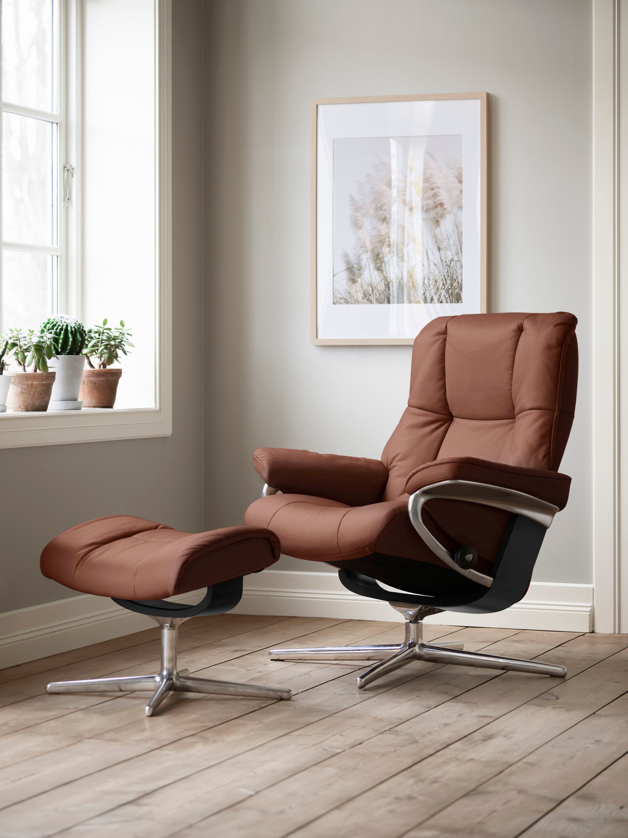 Stressless Relaxsessel "Mayfair" Set, Relaxsessel mit Hocker, mit Hocker, mit Cross Base, Größe S, M & L, Holzakzent Schwarz