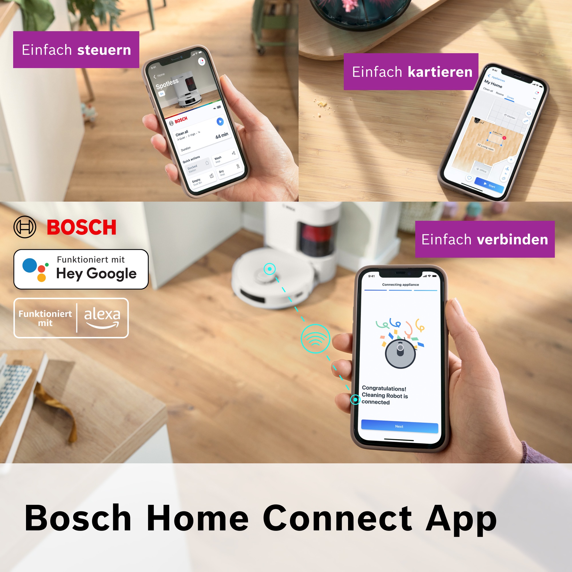 BOSCH Saugroboter »Spotless + BCRD1W, Saugroboter mit Wischfunktion, 11.000 Pa Saugkraft«, Trocken-Servicestation, Infrarot Navigation, Carbon Bürste