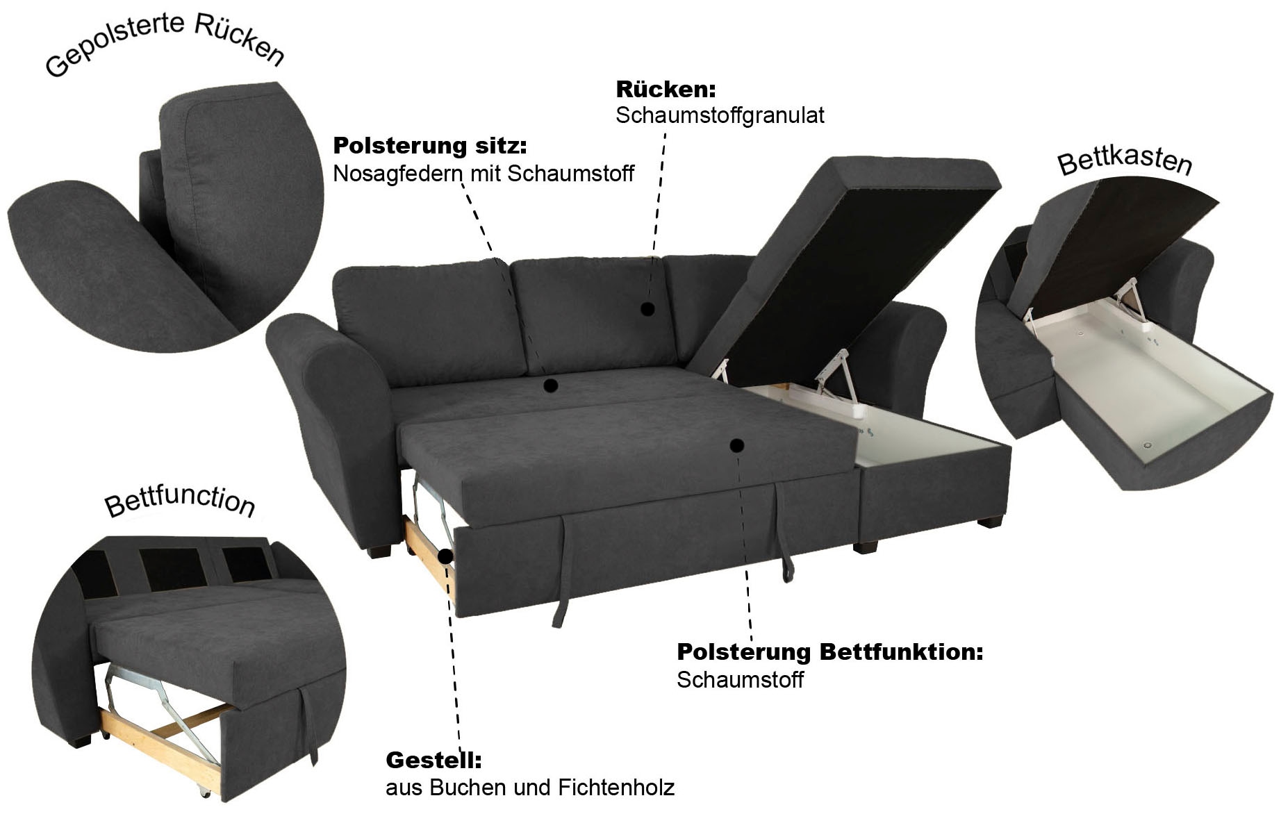 Trends by HG Ecksofa »LASSE, L-Form«, (2 St.), inkl. Schlaffunktion & Bettkasten
