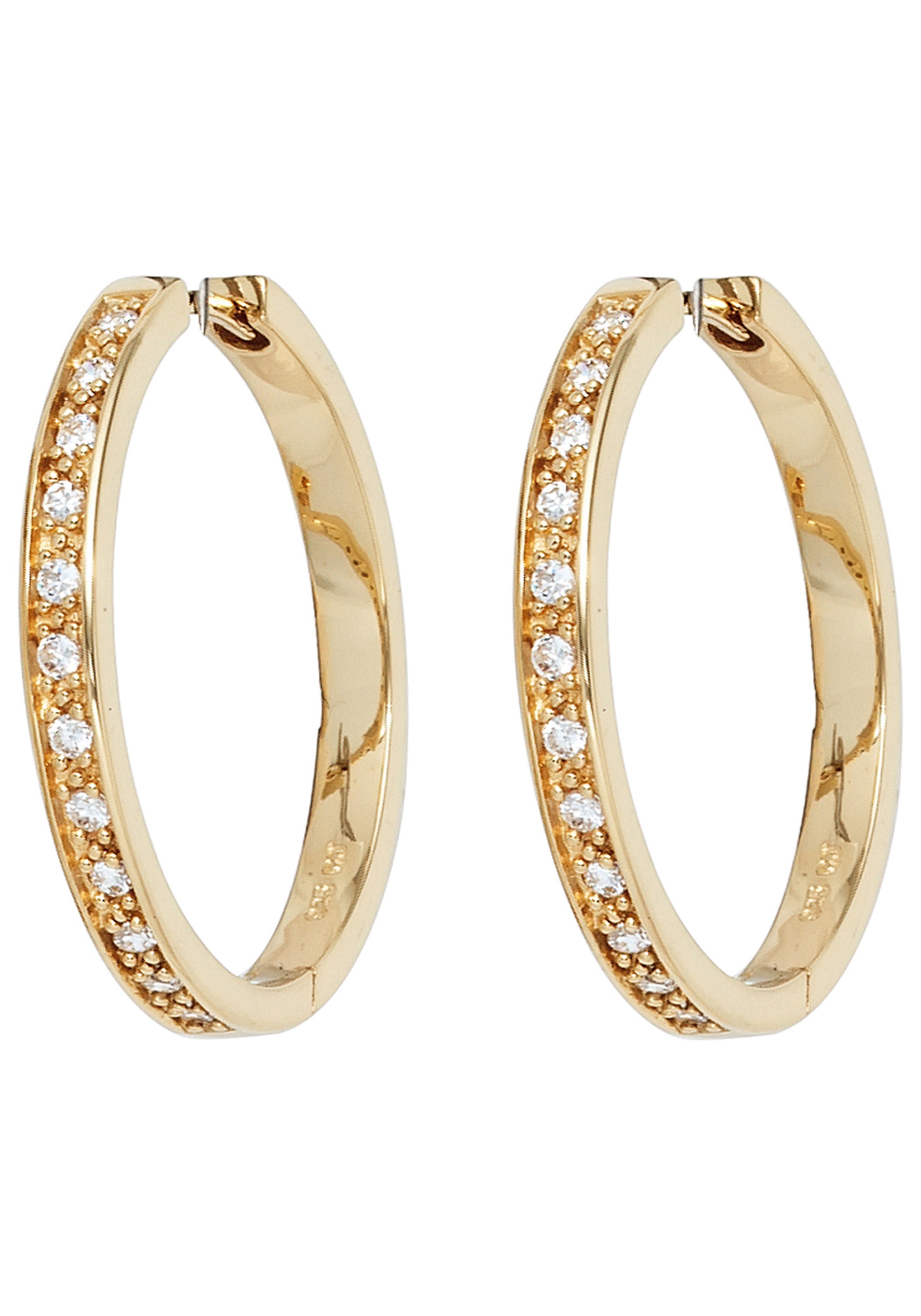 JOBO Paar Creolen 925 Silber vergoldet mit Zirkonia