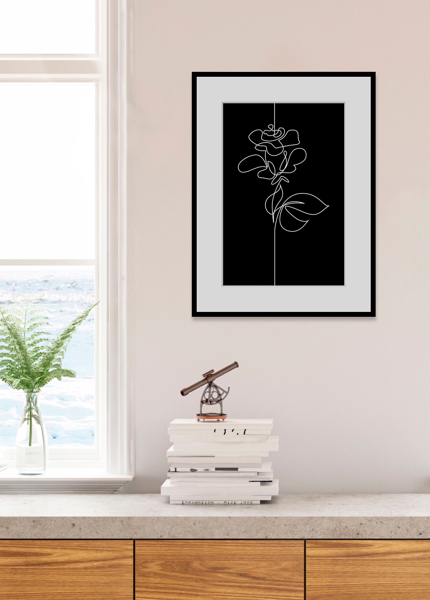 queence Bild "Elena", Blumen-Blumenbilder-Kunst-Schwarz-Weiß-Pflanzen-Pflan günstig online kaufen