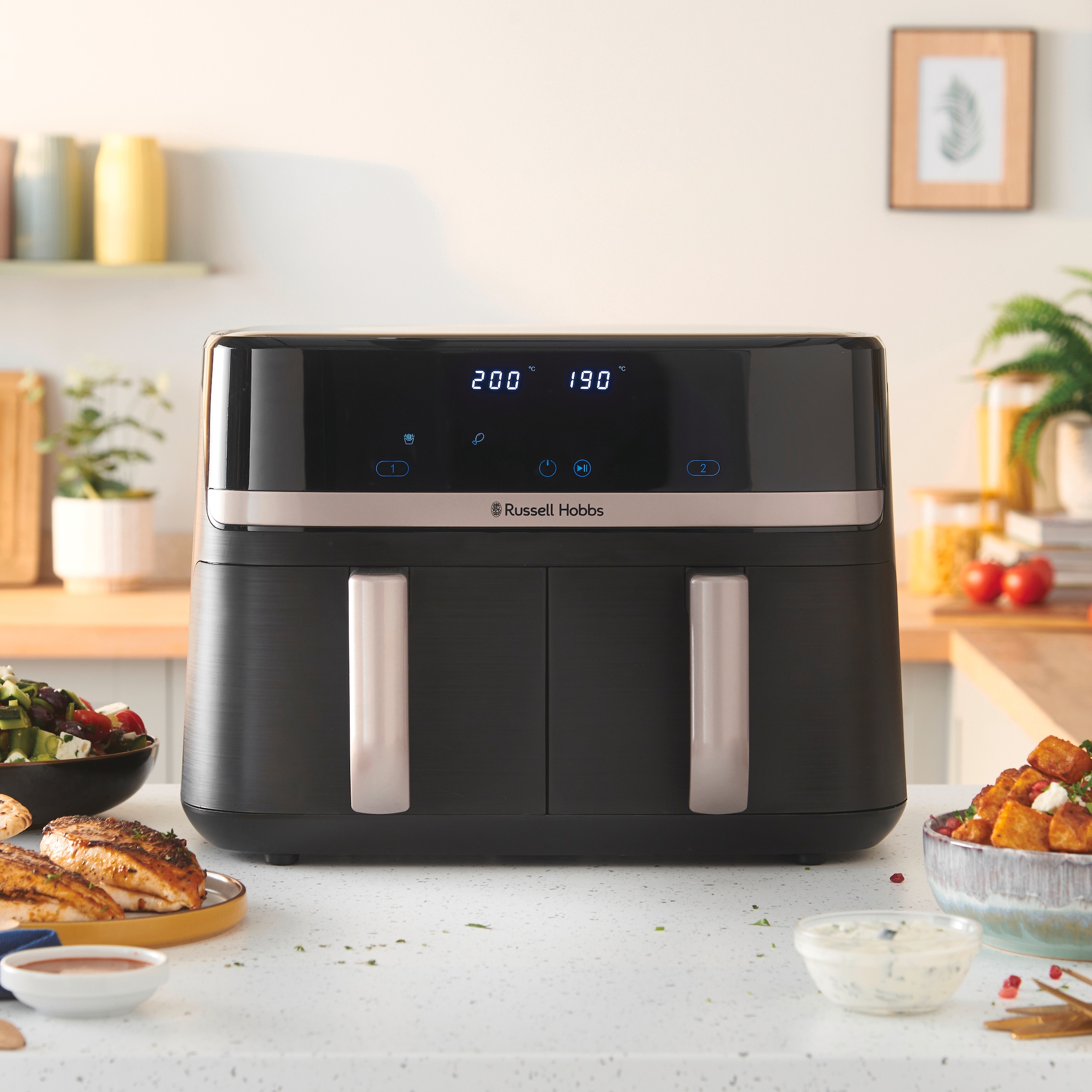 RUSSELL HOBBS Heißluftfritteuse »27680-56 s SatisFryTM Dual basket, 4,5L«, 2800 W, Fassungsvermögen 9 l, Airfryer–wenig oder kein Öl erforderlich, 9 Programme, 4,5 L