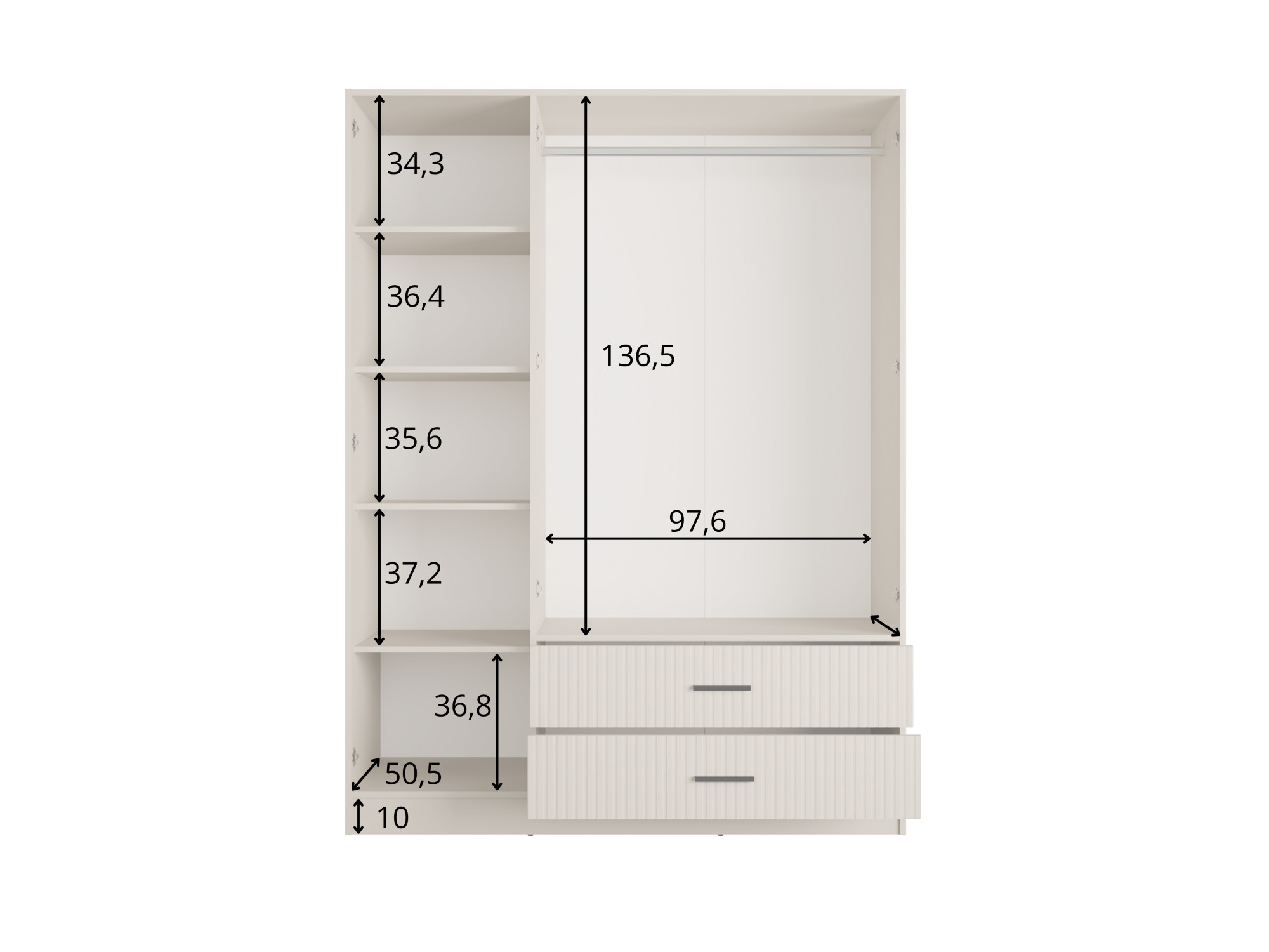 OTTO home Kleiderschrank »TERRIK,  modern mit viel Stauraum & geriffelter Struktur, Spiegel« B/H/T ca.  150/200/60 cm,  Garderobe mit 6 Fächern, Kleiderstange, 2 Schubladen, Made in EU