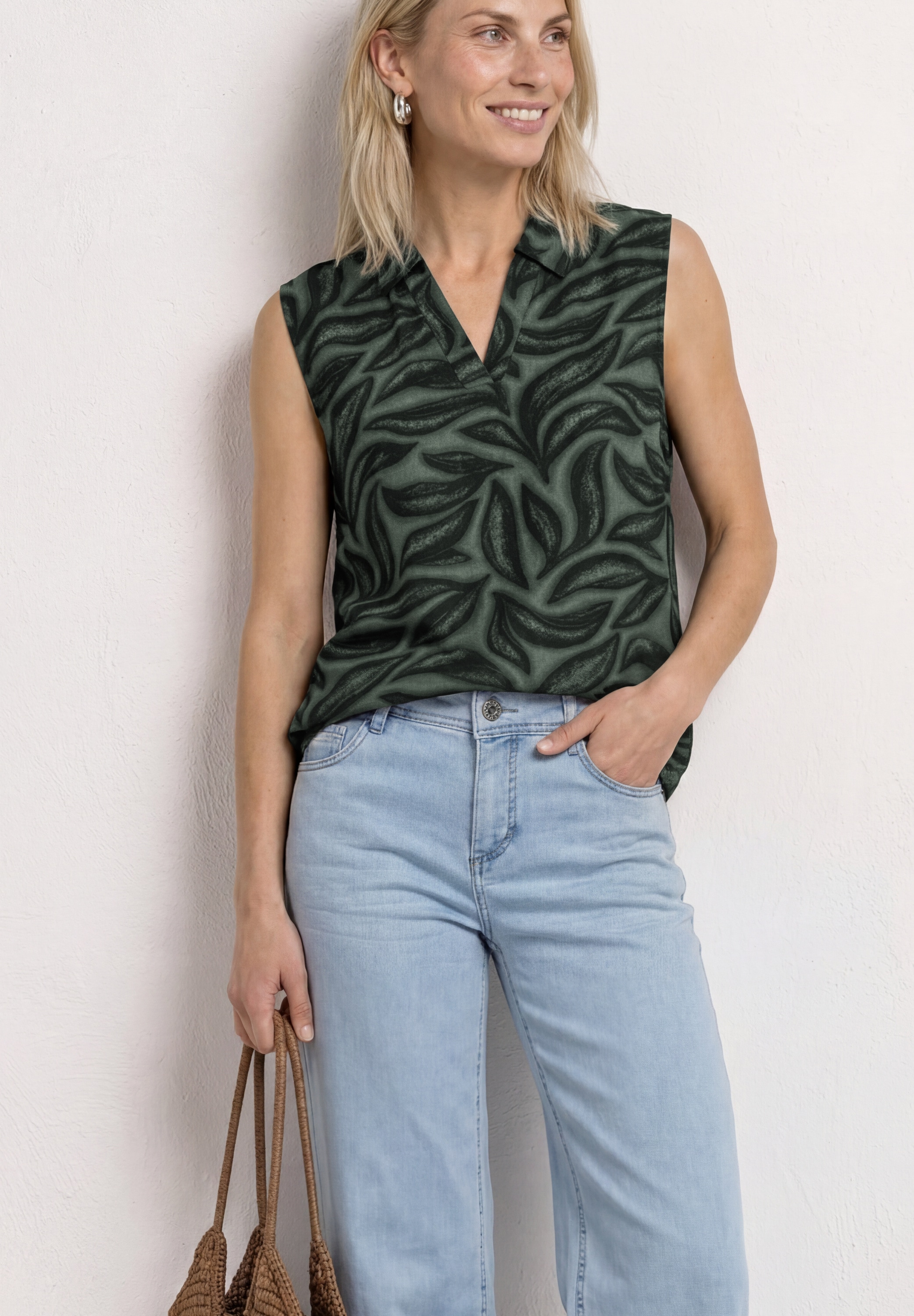 STREET ONE Shirttop Sommertop mit Kragen und floralem Allover-Print