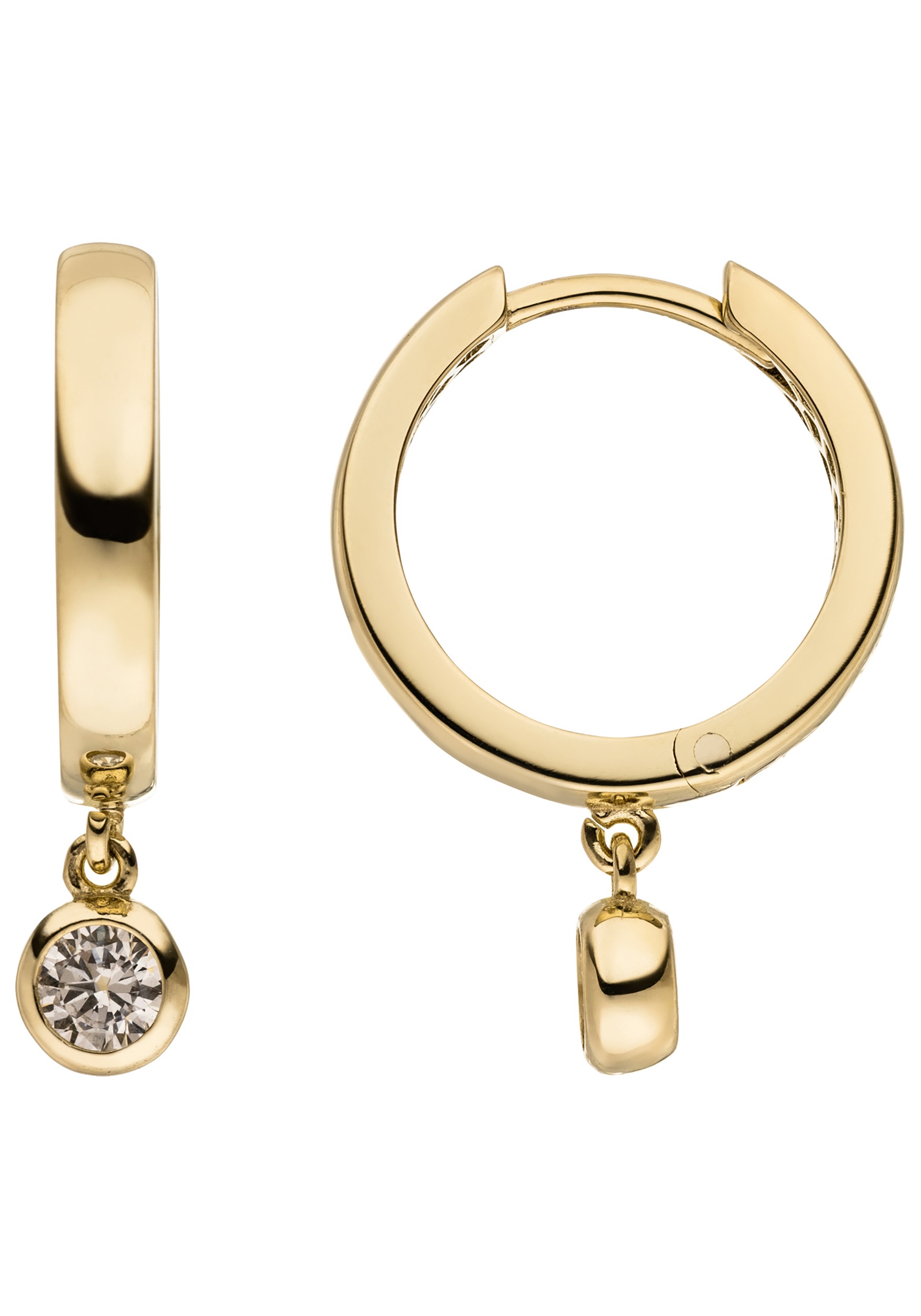 Paar Creolen JOBO "rund Ohrringe 22 mm", gelbgold 333, weiß, Ohrringe, Damen, Gelbgold 333, 8 Karat 333 Gold mit 2 Zirkonia