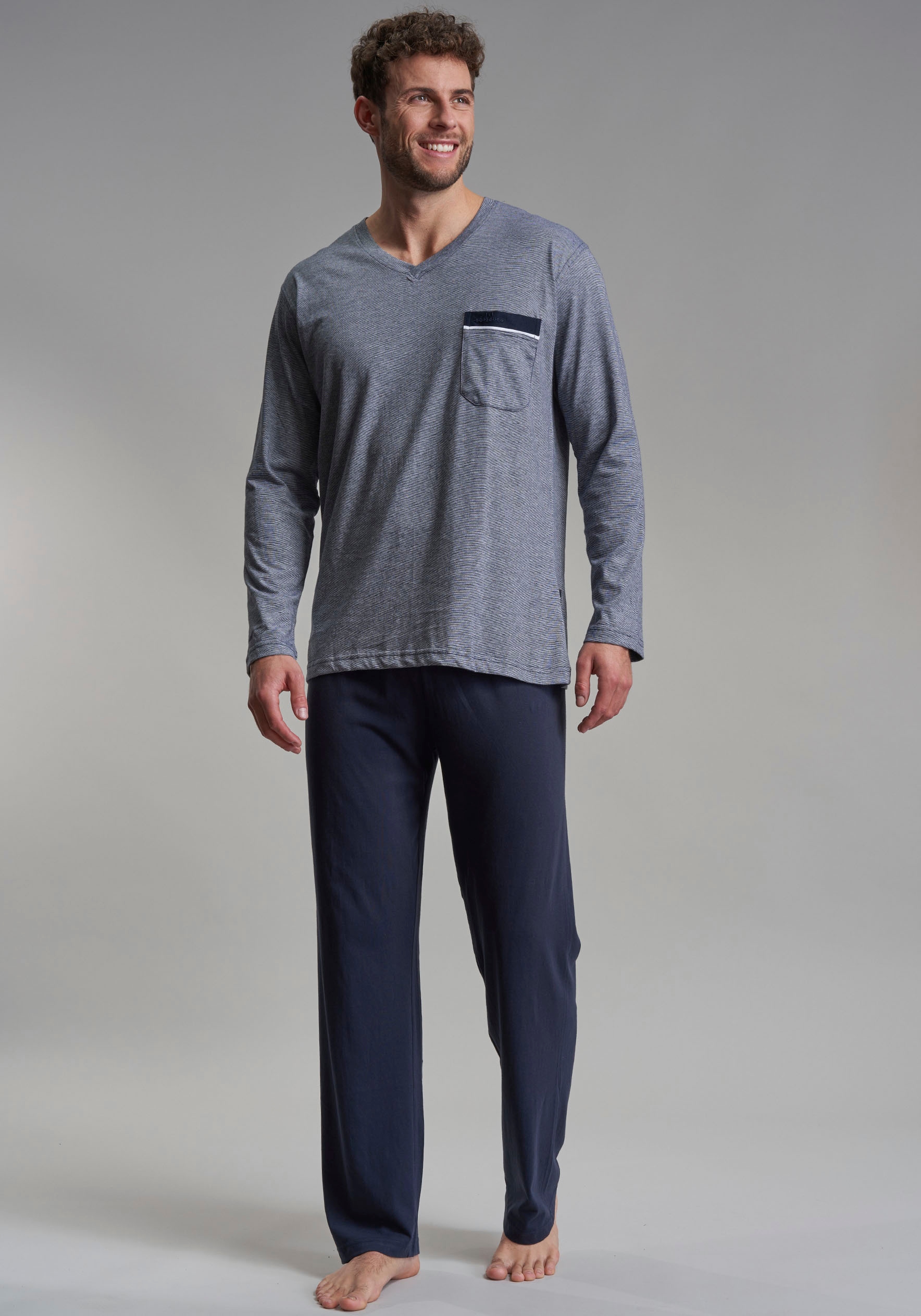 GÖTZBURG Schlafanzug "Upper West" 2 tlg. Langarm, V-Ausschnitt, lange Hose, günstig online kaufen