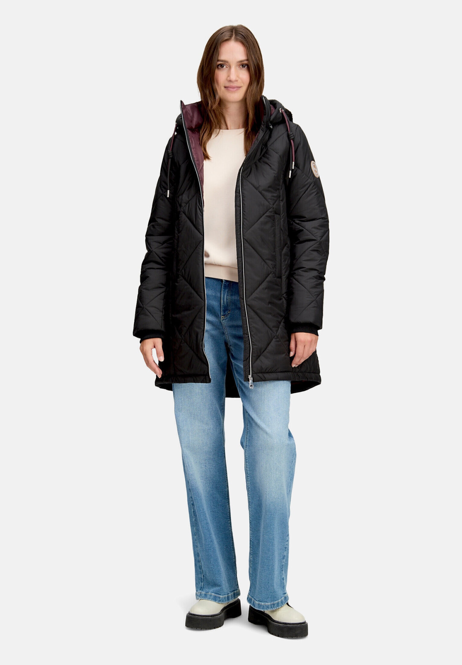 Cartoon Steppjacke "Damen mit Plüsch" mit Kapuze
