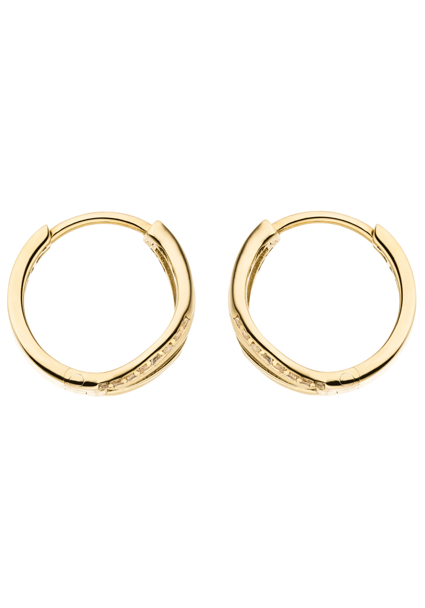 Paar Creolen JOBO "rund Ohrringe 15 mm", gelbgold 333, weiß, Ohrringe, Damen, 15mm, Gelbgold 333, 8 Karat 333 Gold mit 32 Zirkonia 2