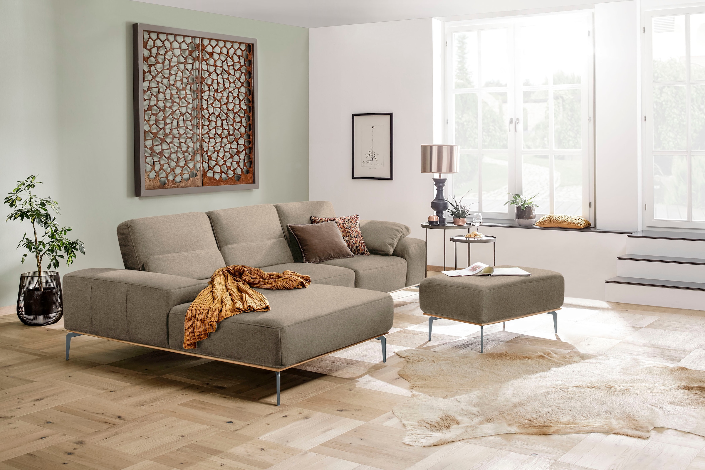 W.SCHILLIG Polsterhocker »run«, mit elegantem Holzsockel, Füße in Silber matt, Breite 75 cm
