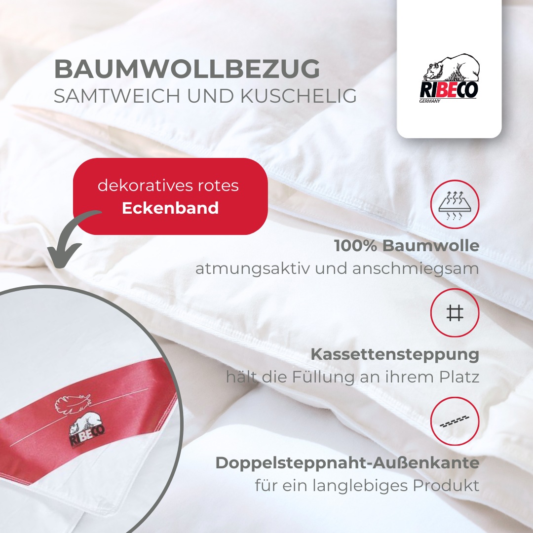 Thumbnail - RIBECO Daunenbettdecke "Johanna" warm Füllung 80Daunen20Federn Bezug Baumwolle 1 Stk. tlg. Naturprodukt zum TOP-Preis