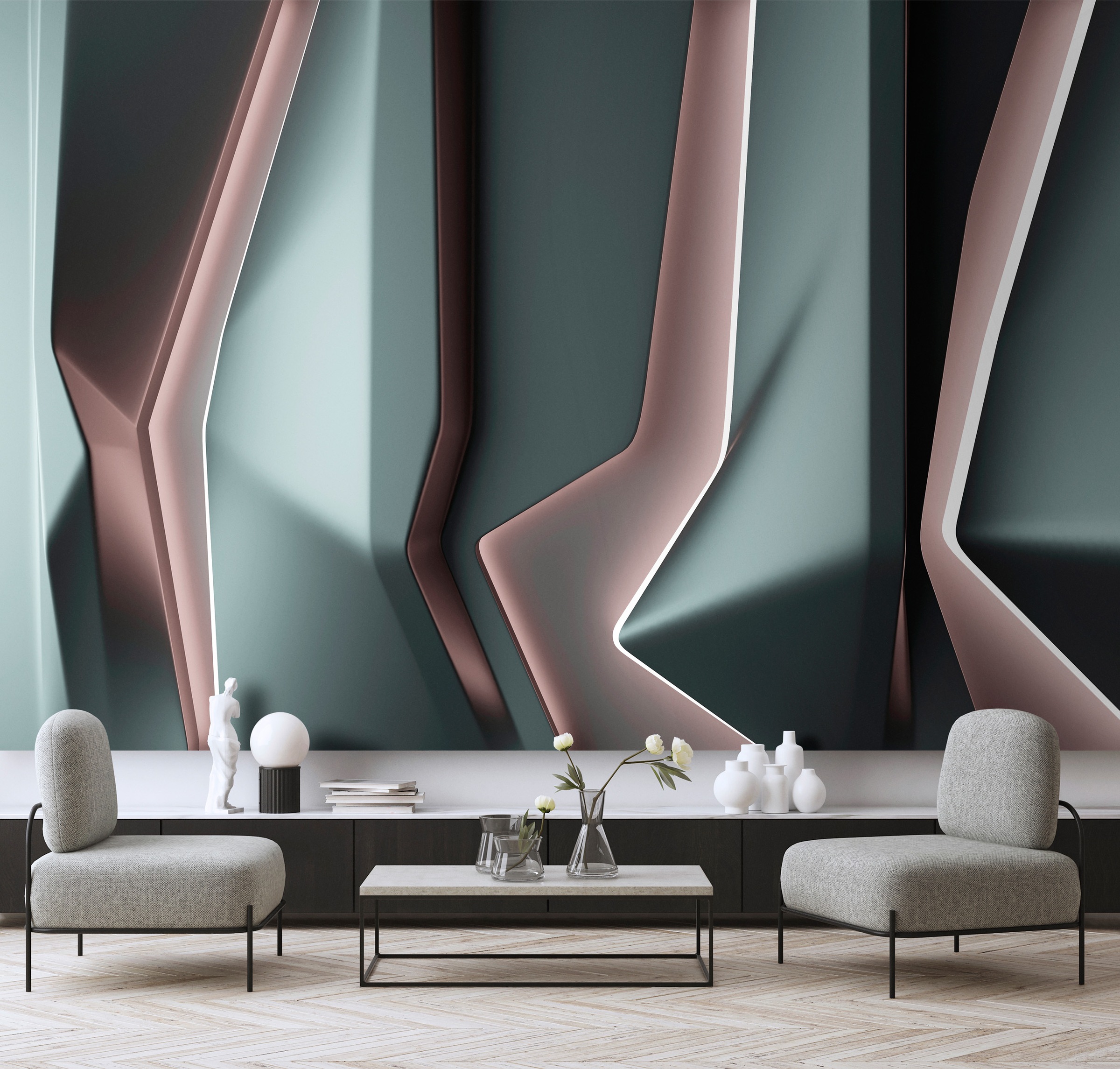 LIVING WALLS Vliestapete "Fototapete 3D-Optik Abstrakte Wandtapete modern", B/L: 2,5m x 5m, Rollen: 1grün, Wohnzimmer, Tapeten