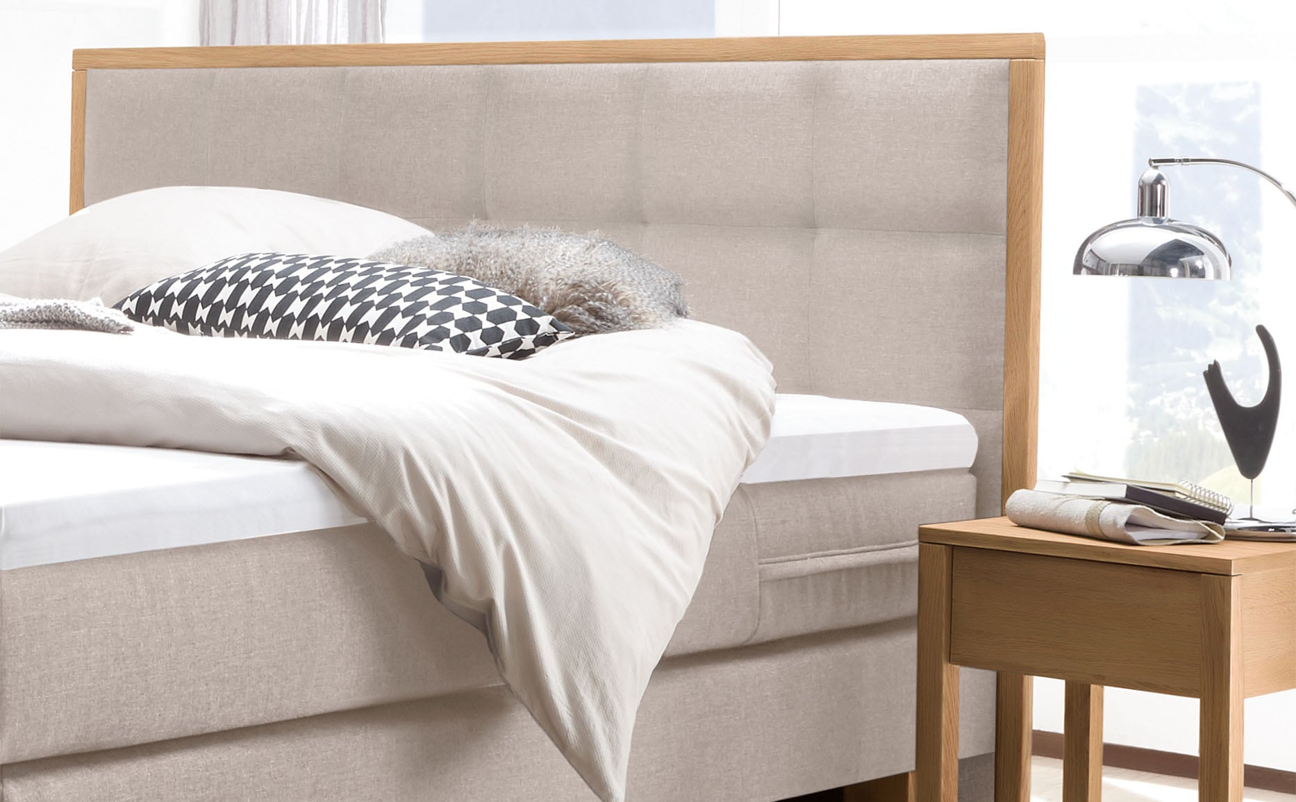 HASENA Boxspringbett »Cottage« mit gepolstertem Kopfteil, Kopfteilrahmen und Füsse aus massiver Eiche