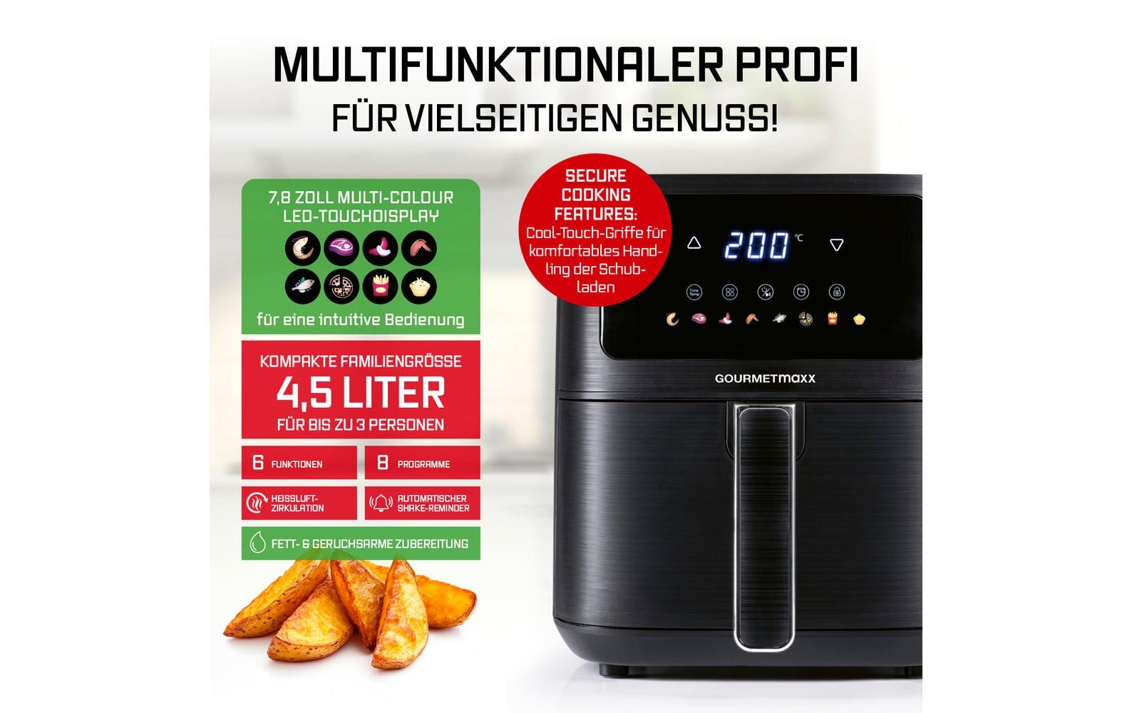 GOURMETmaxx Heißluftfritteuse »AirGenius S 4,5 l« 1500 W