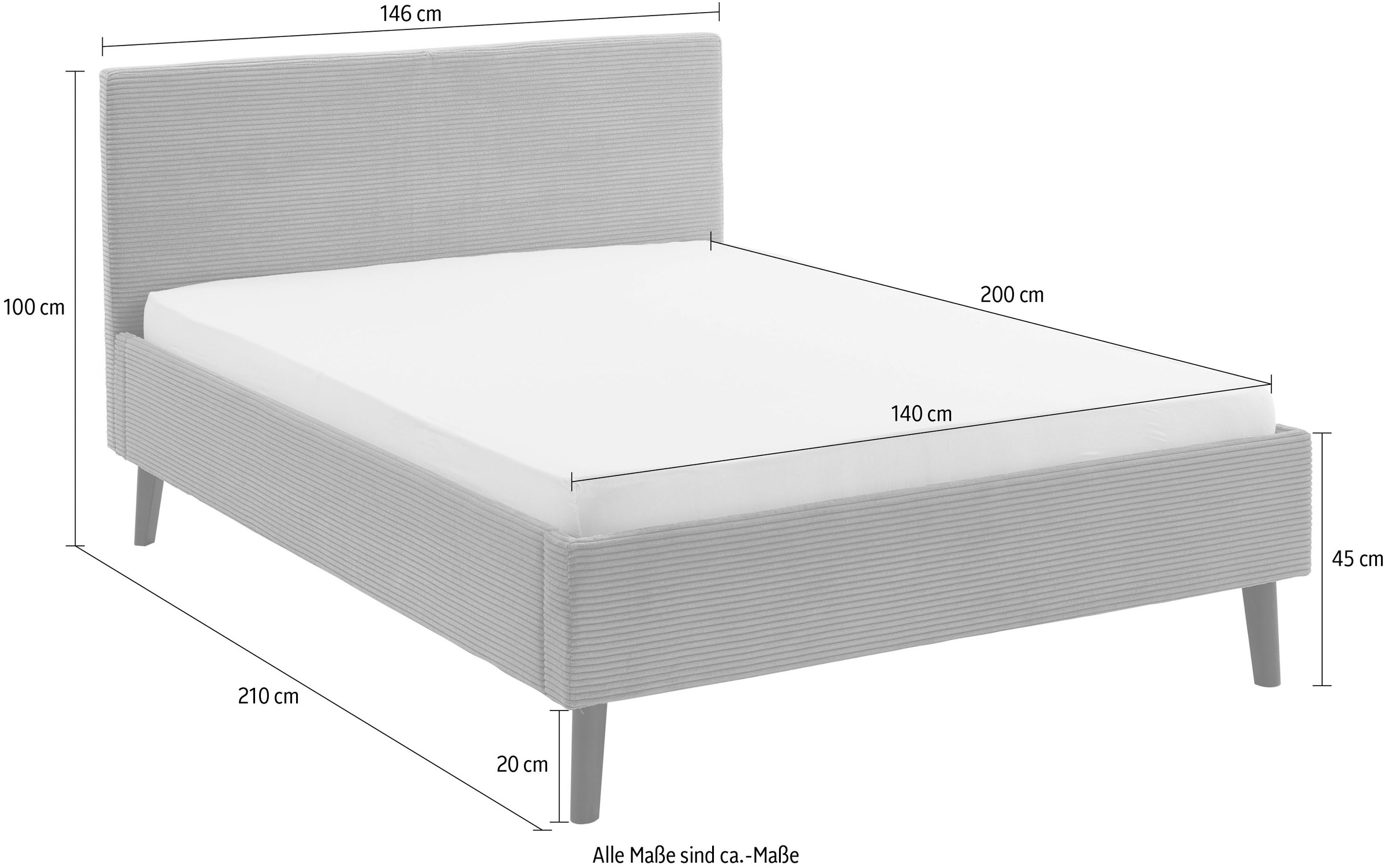 meise.möbel Polsterbett »Avola«, erhältlich in den Breiten 140 & 180cm, Bezugsstoff Cord