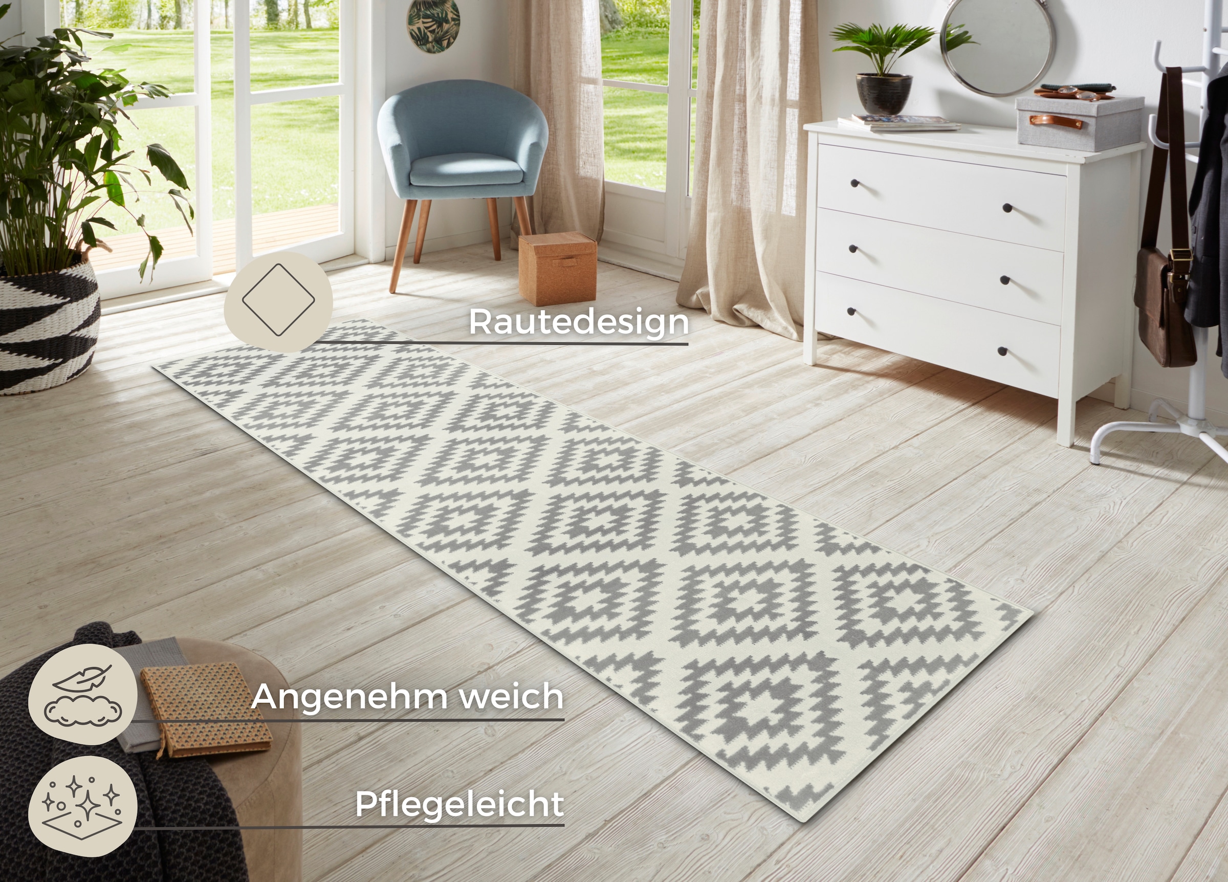 HANSE Home Läufer »Nordic«, rechteckig, 9 mm Höhe, Kurzflor, Raute, Teppich, Weich, Esszimmer, Kinderzimmer, Flur, Modern