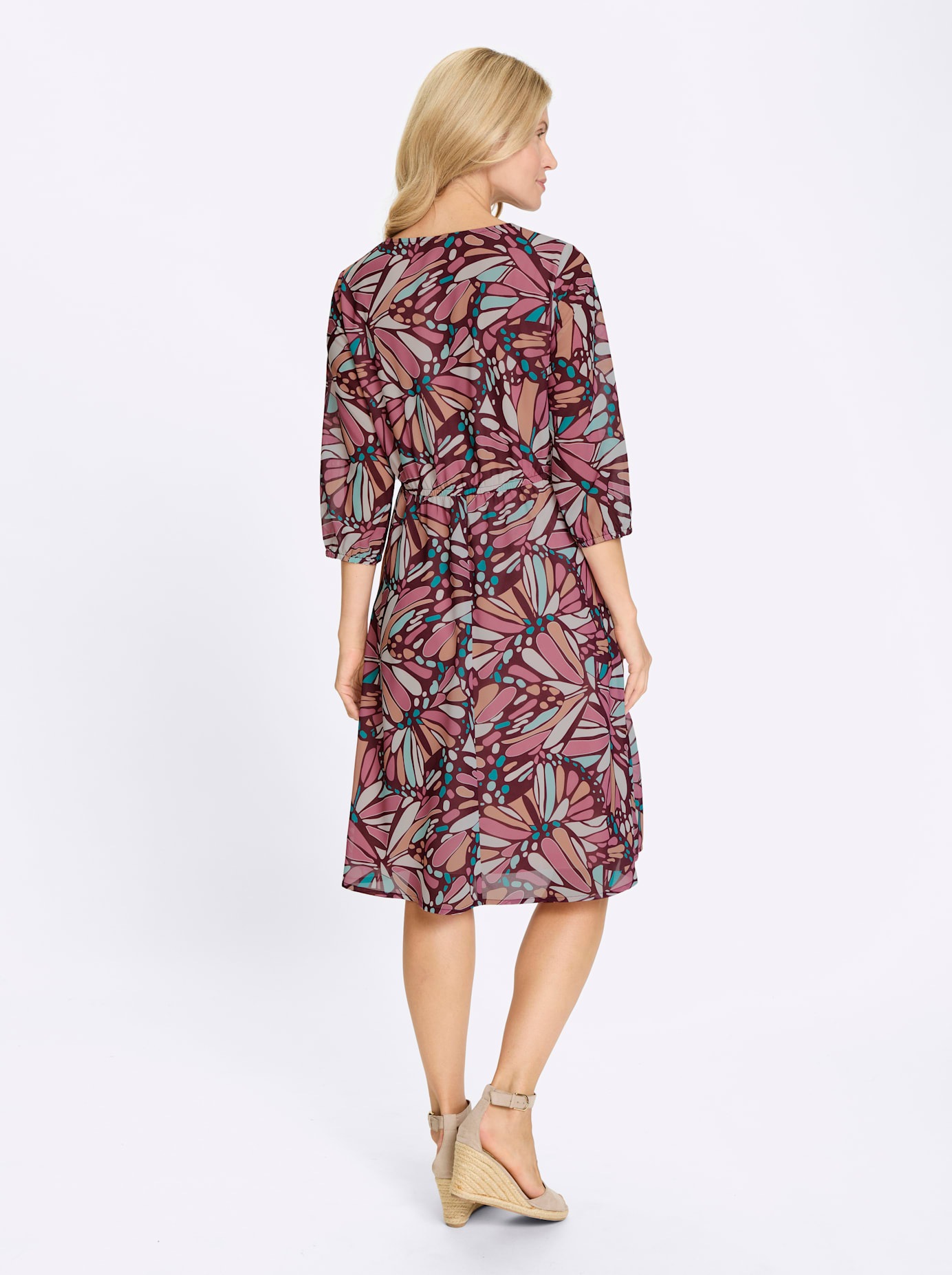 Classic Basics Women's Printed Dress Old Rose Turquoise Georgette 48 2