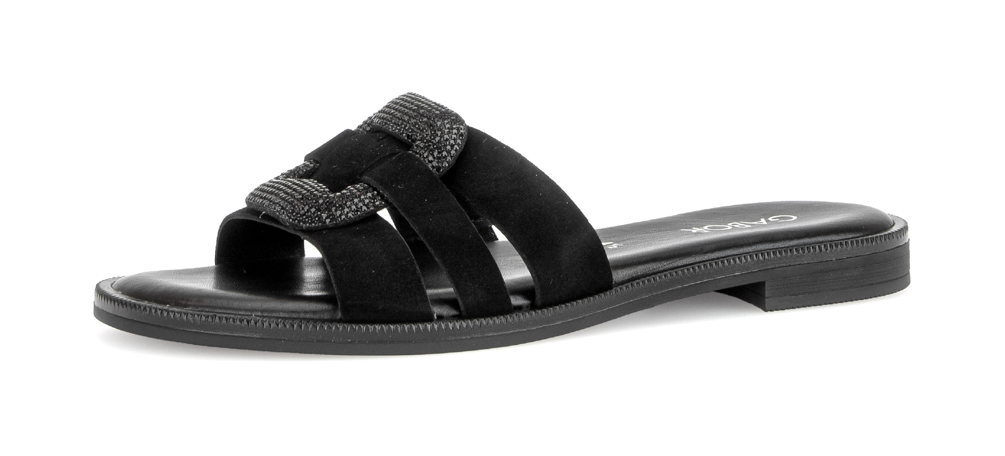 Gabor Pantolette Blockabsatz, Sommerschuh, Schlupfschuh, Zierspange mit Schmucksteinen