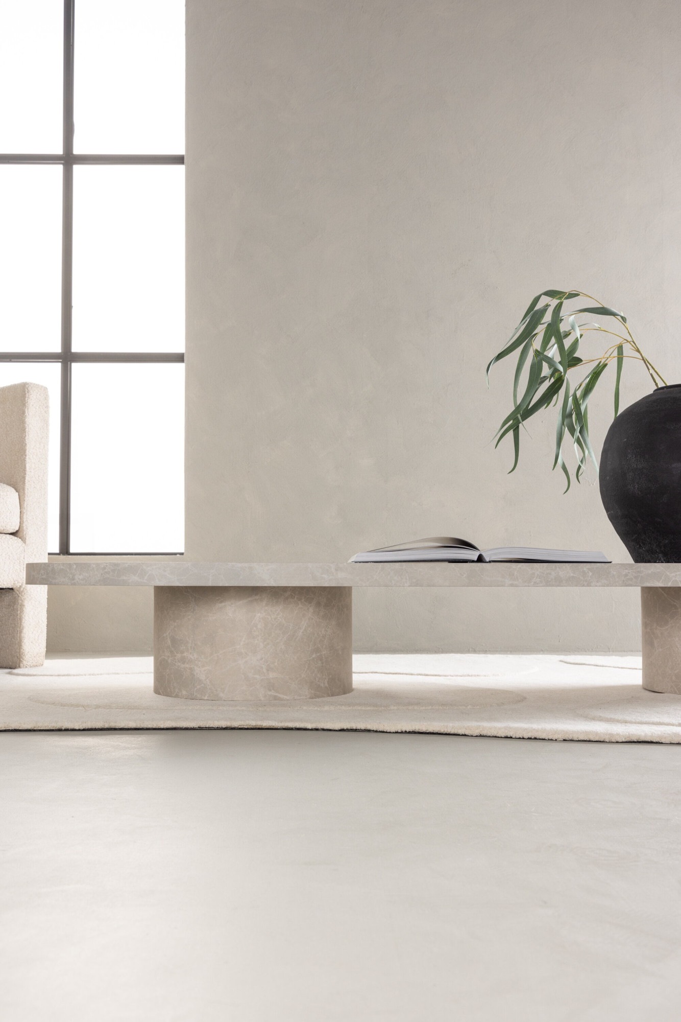 Venture Home Couchtisch »Narvik, ovaler Couchtisch 190 × 60 cm mit Sinterstein-Tischplatte« Sofatisch, MDF, 3D-Papier, sehr niedrig, rundliche Form, geräumig