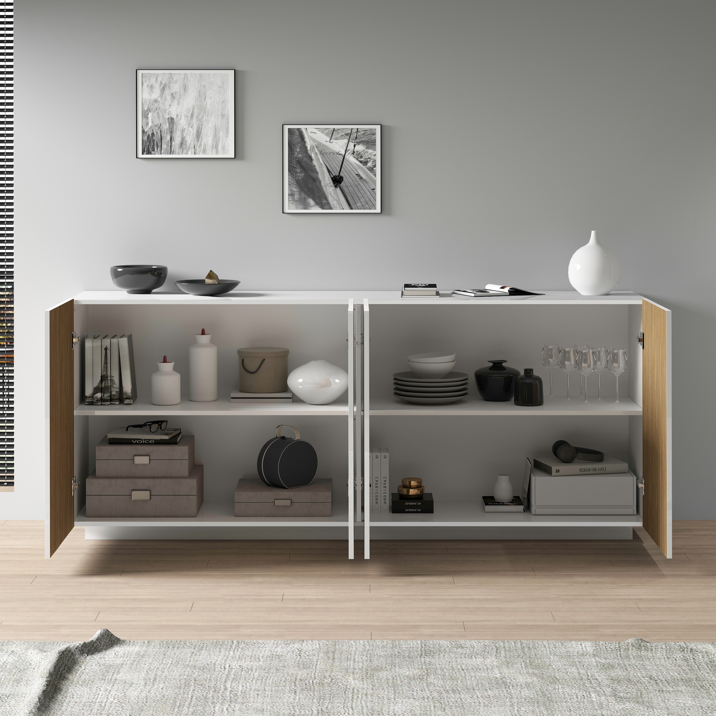 INOSIGN Sideboard »Vega Sideboard,Kommode,200 cm«, mit 4 Türen,Fronten mit Rillen-Optik