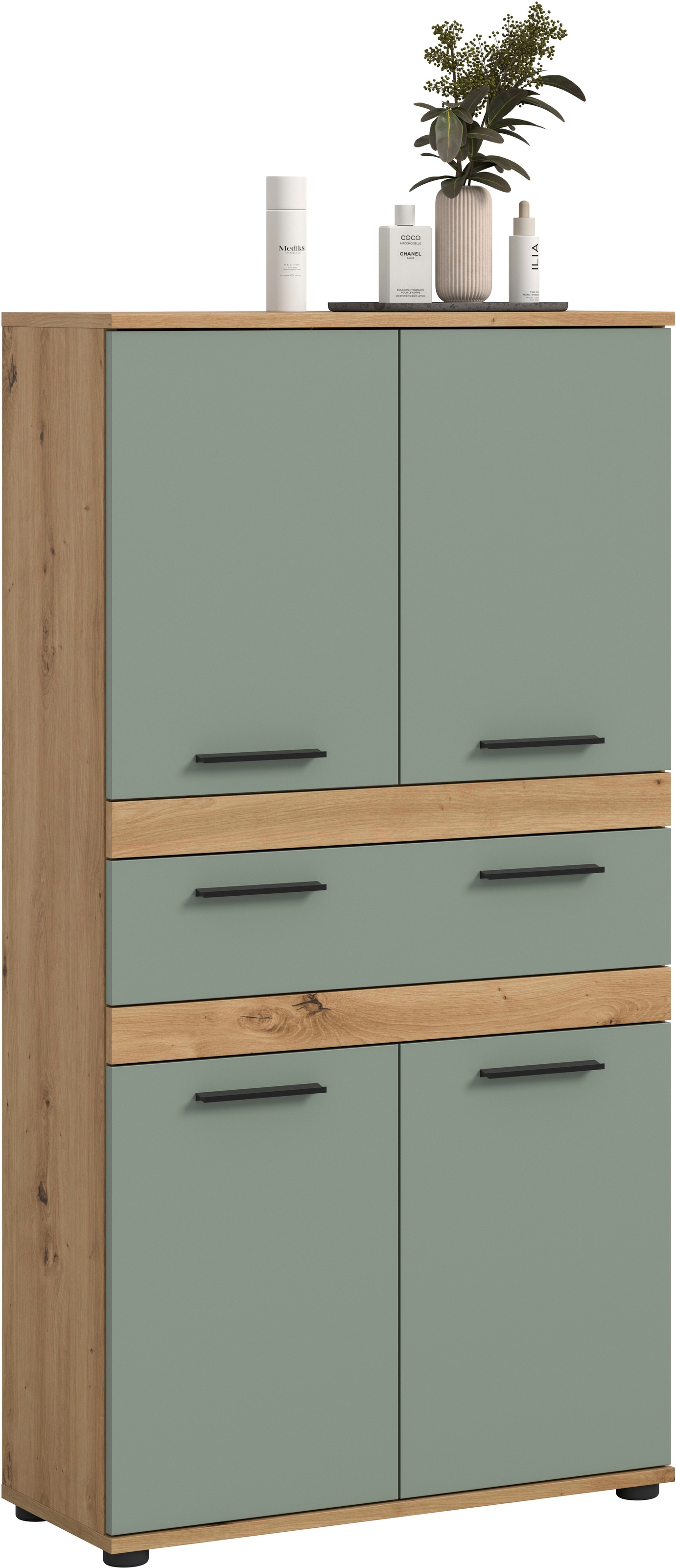 welltime Hochschrank "LUCCA, Höhe 137cm, 4 Türen, 1 Schubkasten, 4 Fächer" Badschrank, Badmöbel, Badezimmer, Universalschrank, Mehrzweckschrank