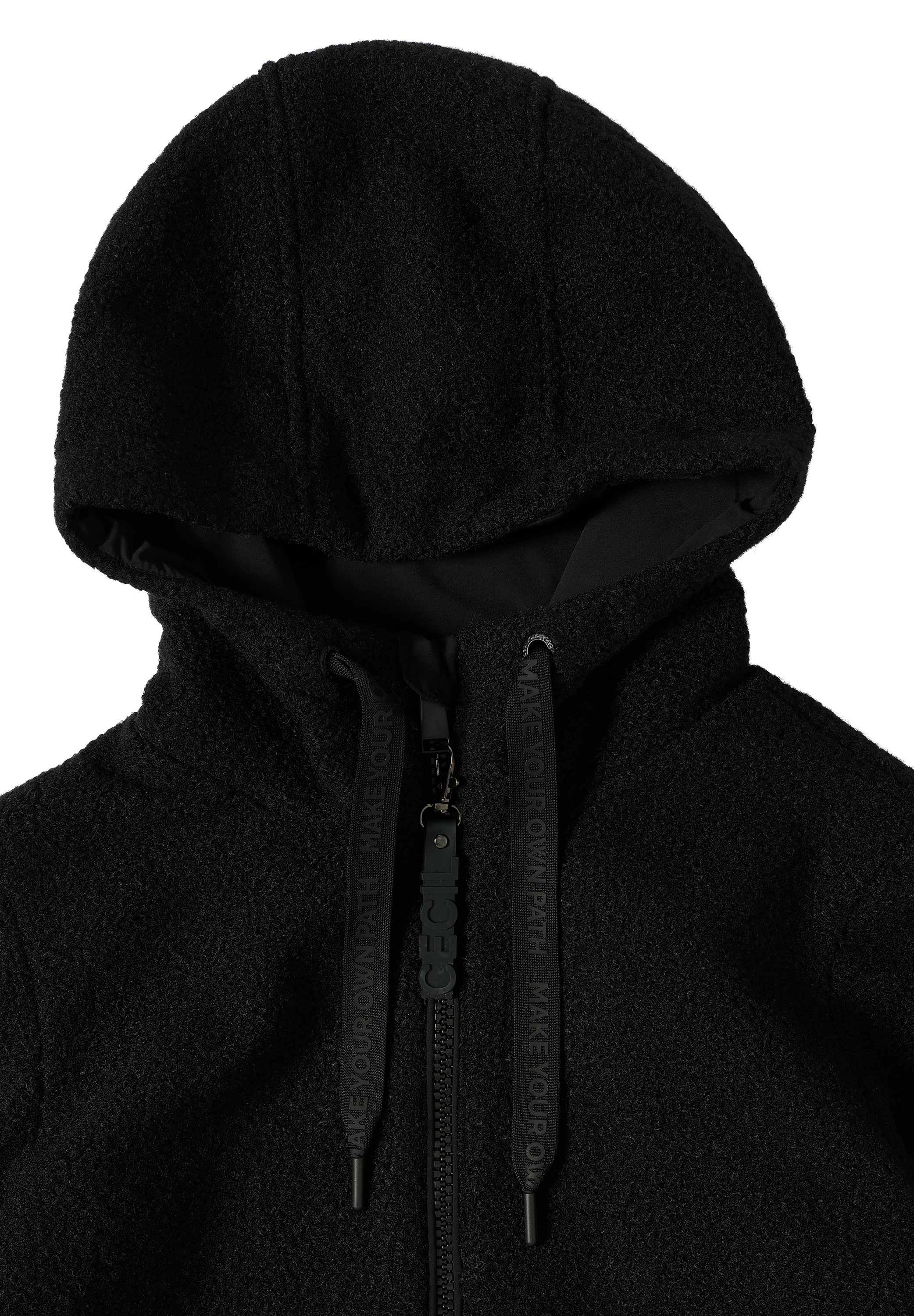 Cecil Fellimitatmantel mit Kapuze mit Tunnelzugband