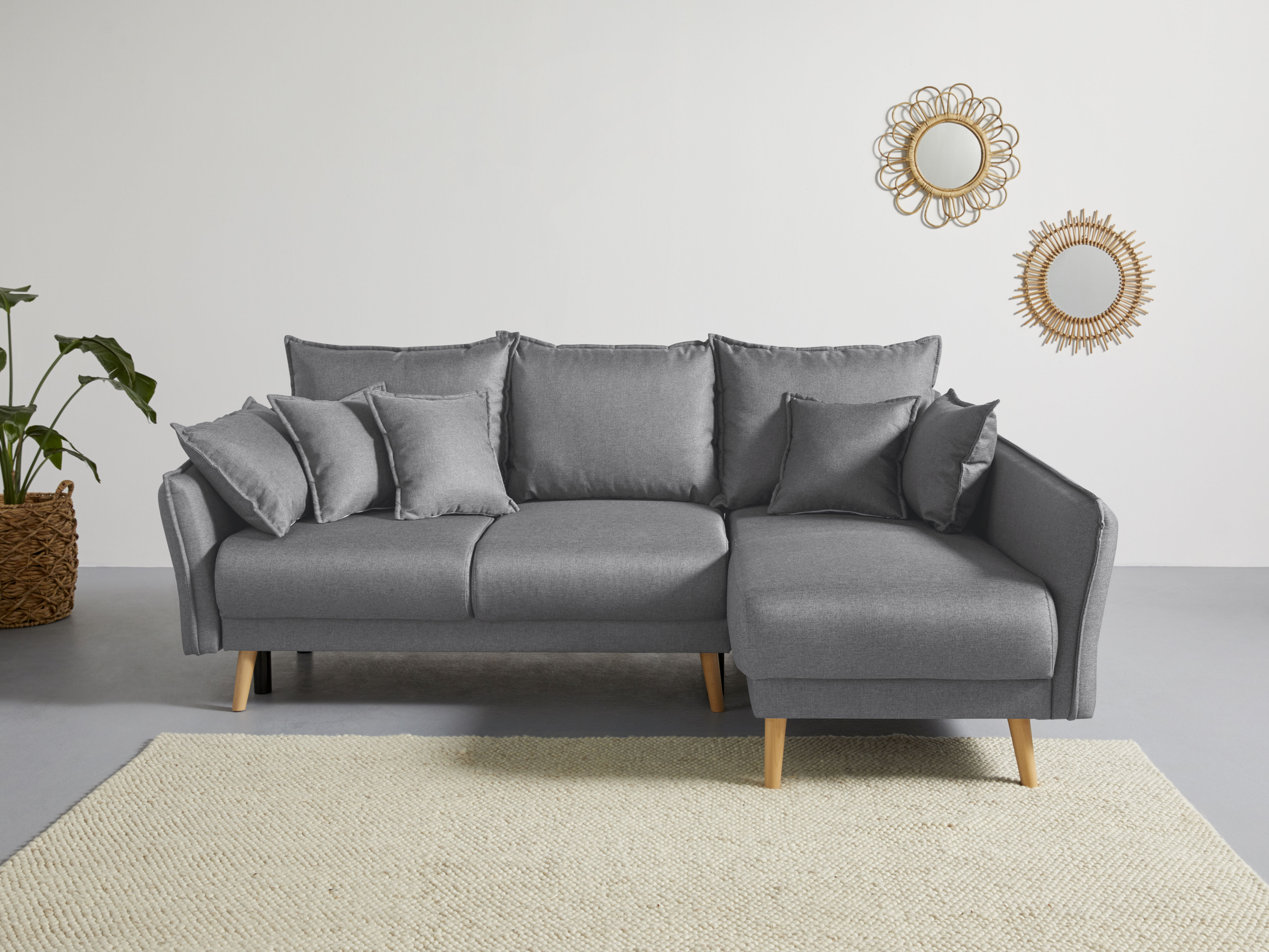 Home affaire Ecksofa "Granbo L-Form, B: 240 cm" Schlaffunktion, Bettkasten, Taschen & 5 Zierkissen, Federkern