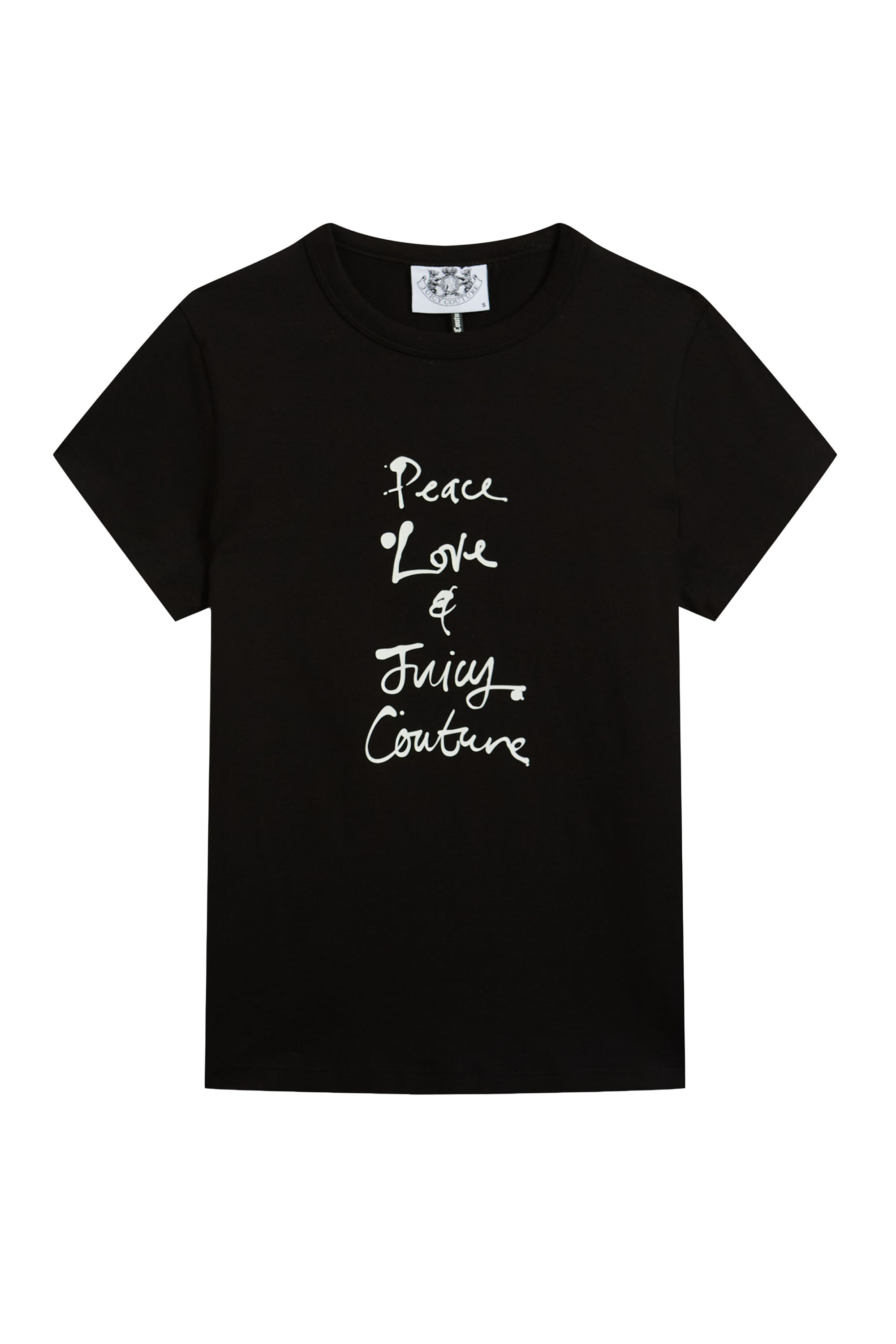 Juicy Couture "PEACE LOVE AND JUICY HILTON T-SHIRT Damen" T-Shirt Damen, Schriftzug, Statement, Logoprint, Sale
