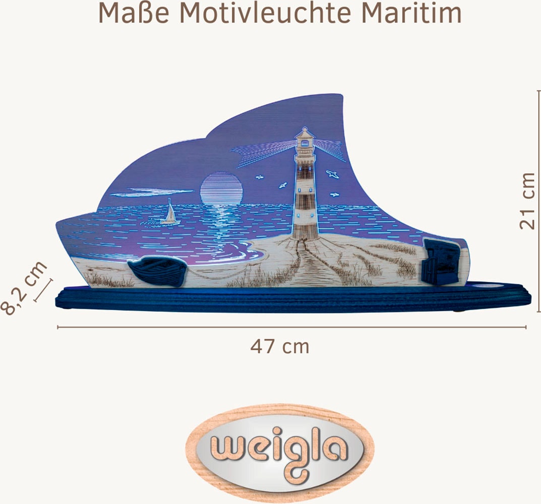 Weigla LED Dekolicht »Maritim, Holz & Acrylglas, BLAU-WEIẞ«, Leuchtmittel LED-Modul | LED wechselbar, Erzgebirge garantiert, maritime Deko Innen, Dekolampe