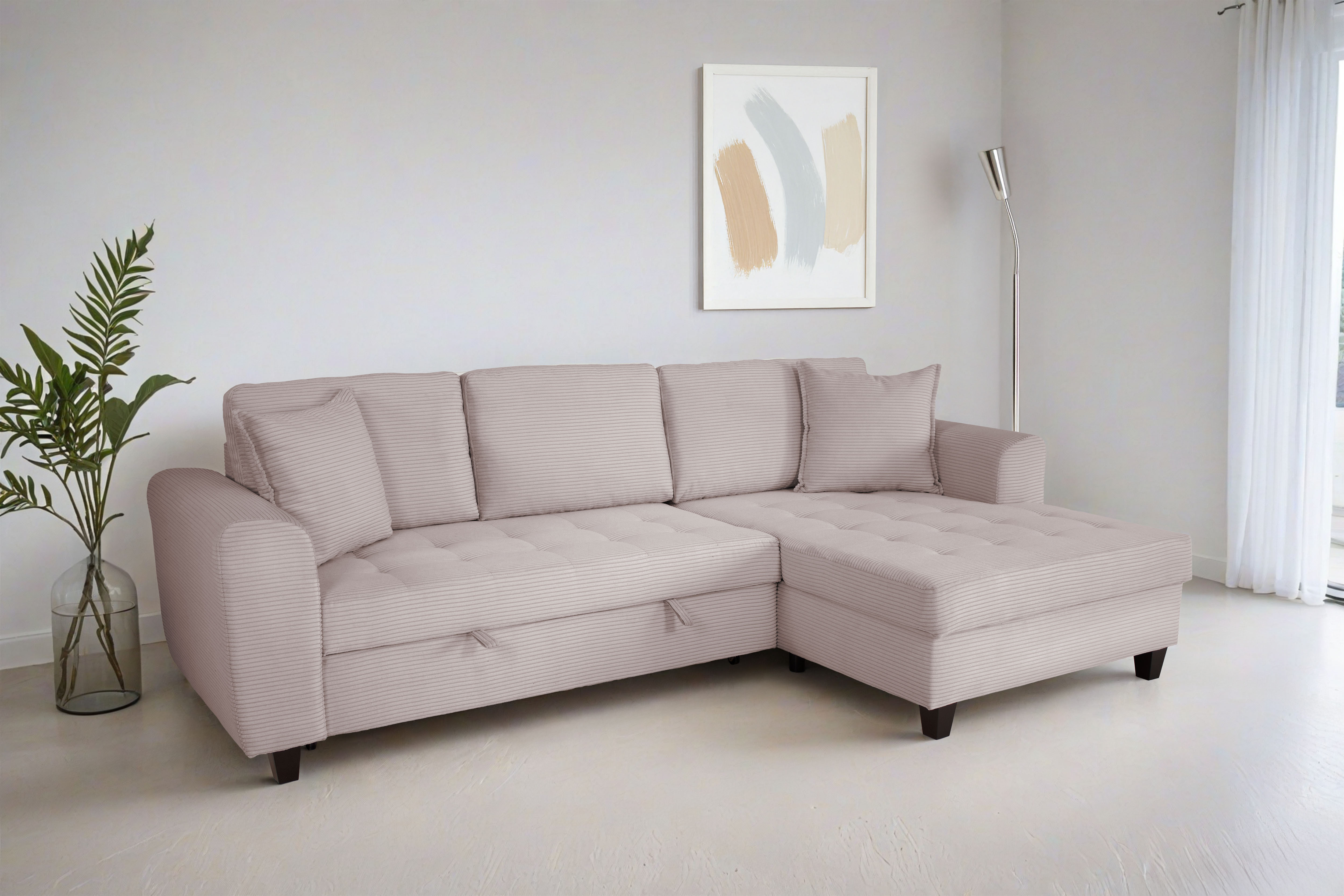 Trends by HG Ecksofa "Moritz L-Form, B: 265 cm" mit Schlaffunktion, Bettkasten & Zierkissen