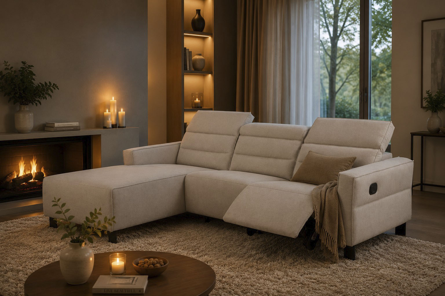 OTTO home Ecksofa "CARPARI Webstoff,L-Form,224 cm, man./elektr. Relaxfunktion" (USB A/C), sowie Kopfteilverstellung