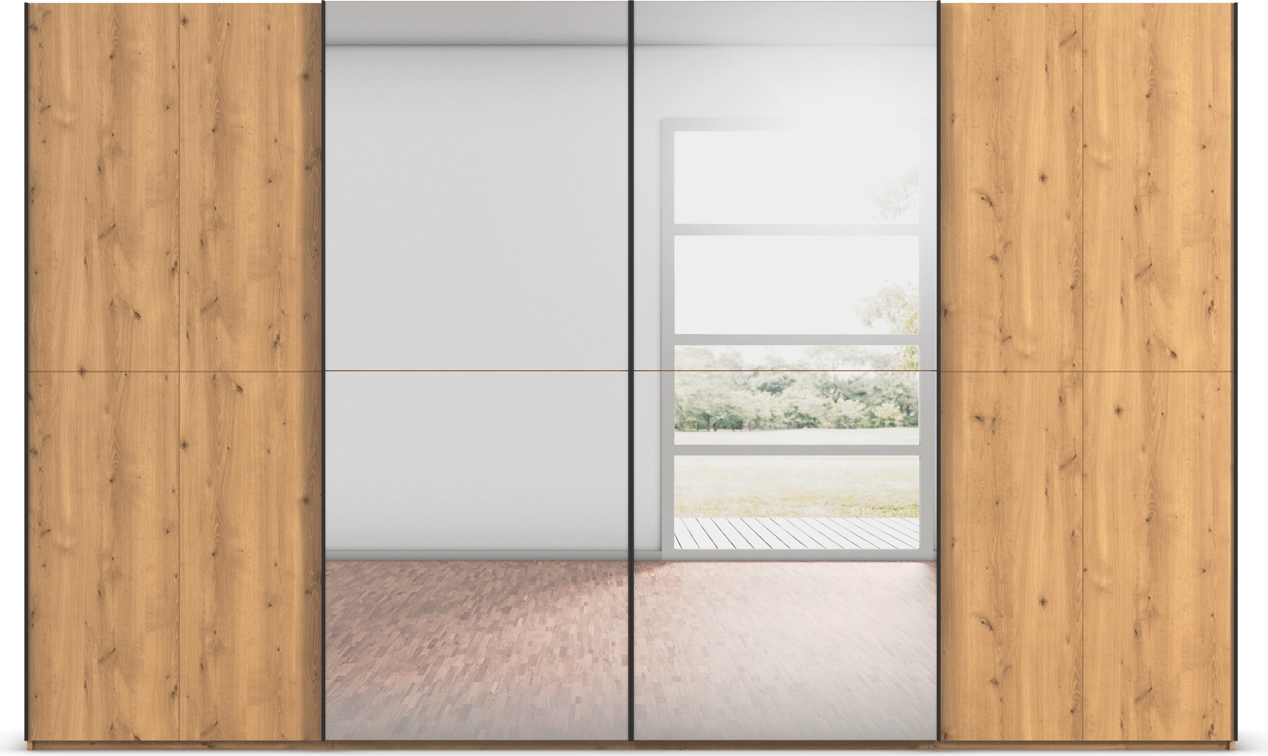 Thumbnail - rauch Schwebetürenschrank "Kleiderschrank Schrank Garderobe Schlafzimmerschrank SCALE-WOOD" edle geteilte Front in massi...