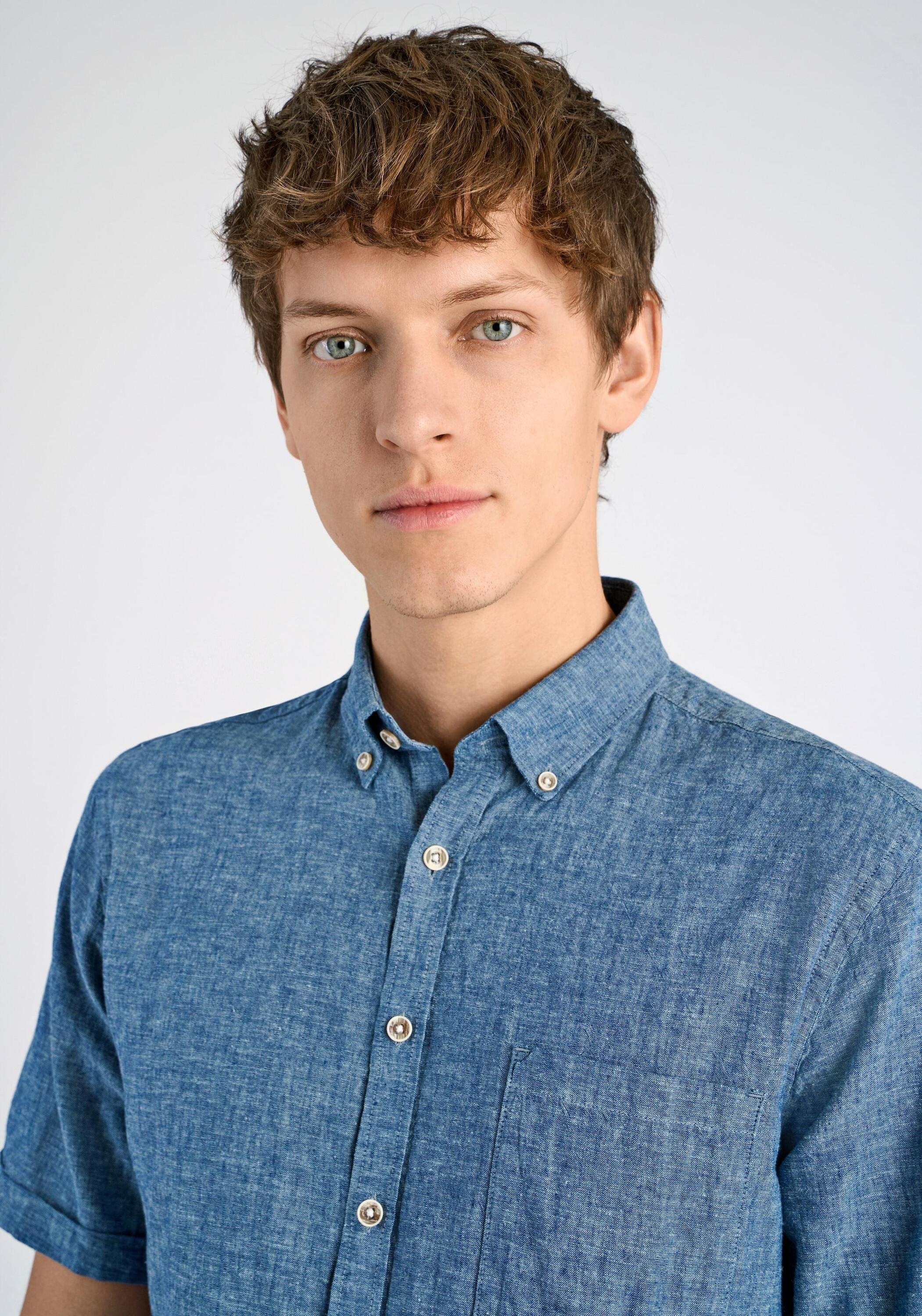 Leinenhemd LINDBERGH "Leinenhemd Relaxed Fit", Herren, Gr. S, Normalgrößen, blau (navy), Obermaterial: 55% Leinen, 45% Baumwolle, Hemden 2