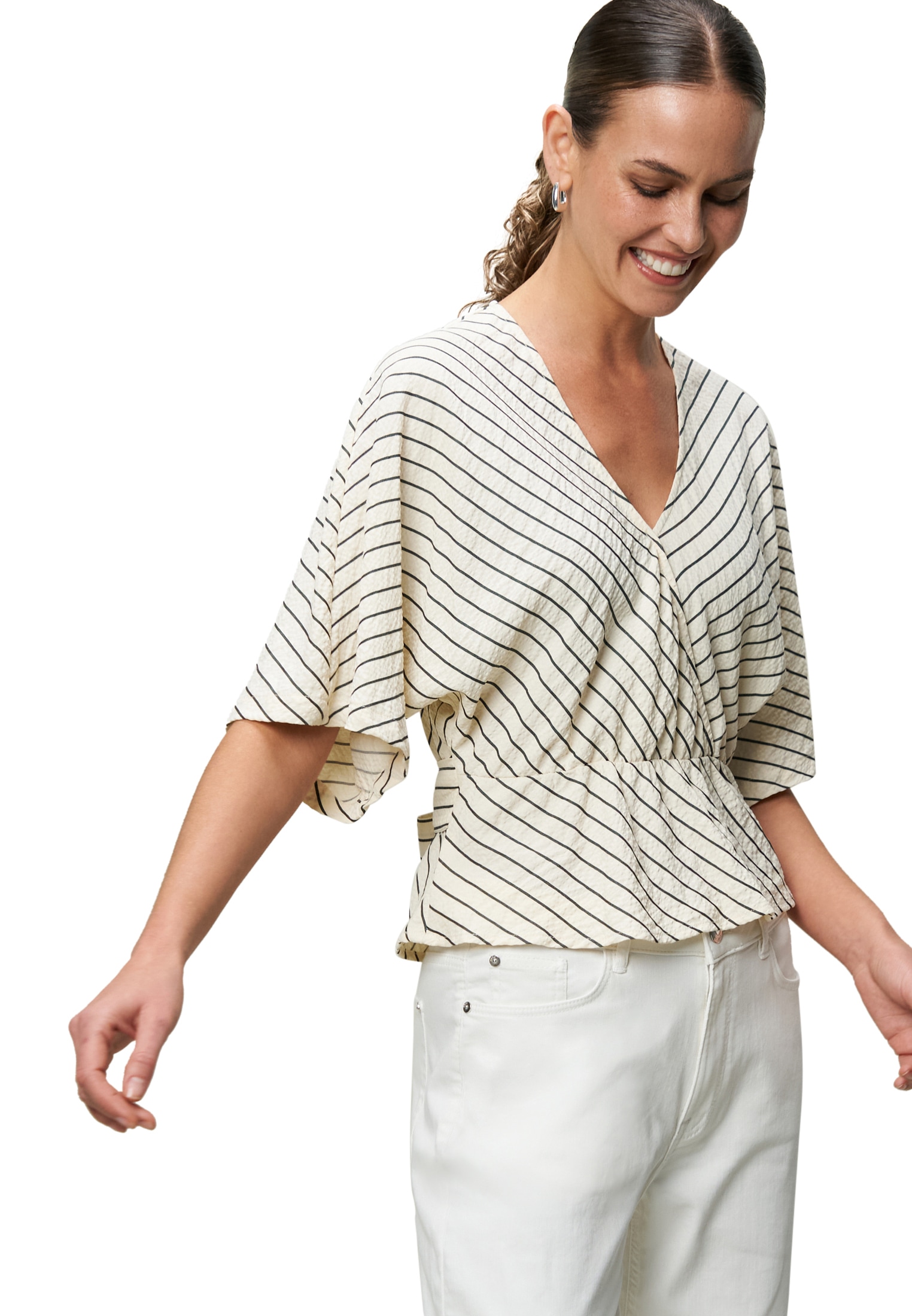 Zero Klassische Bluse "Damen Bluse gestreift mit Fledermausärmeln" günstig online kaufen