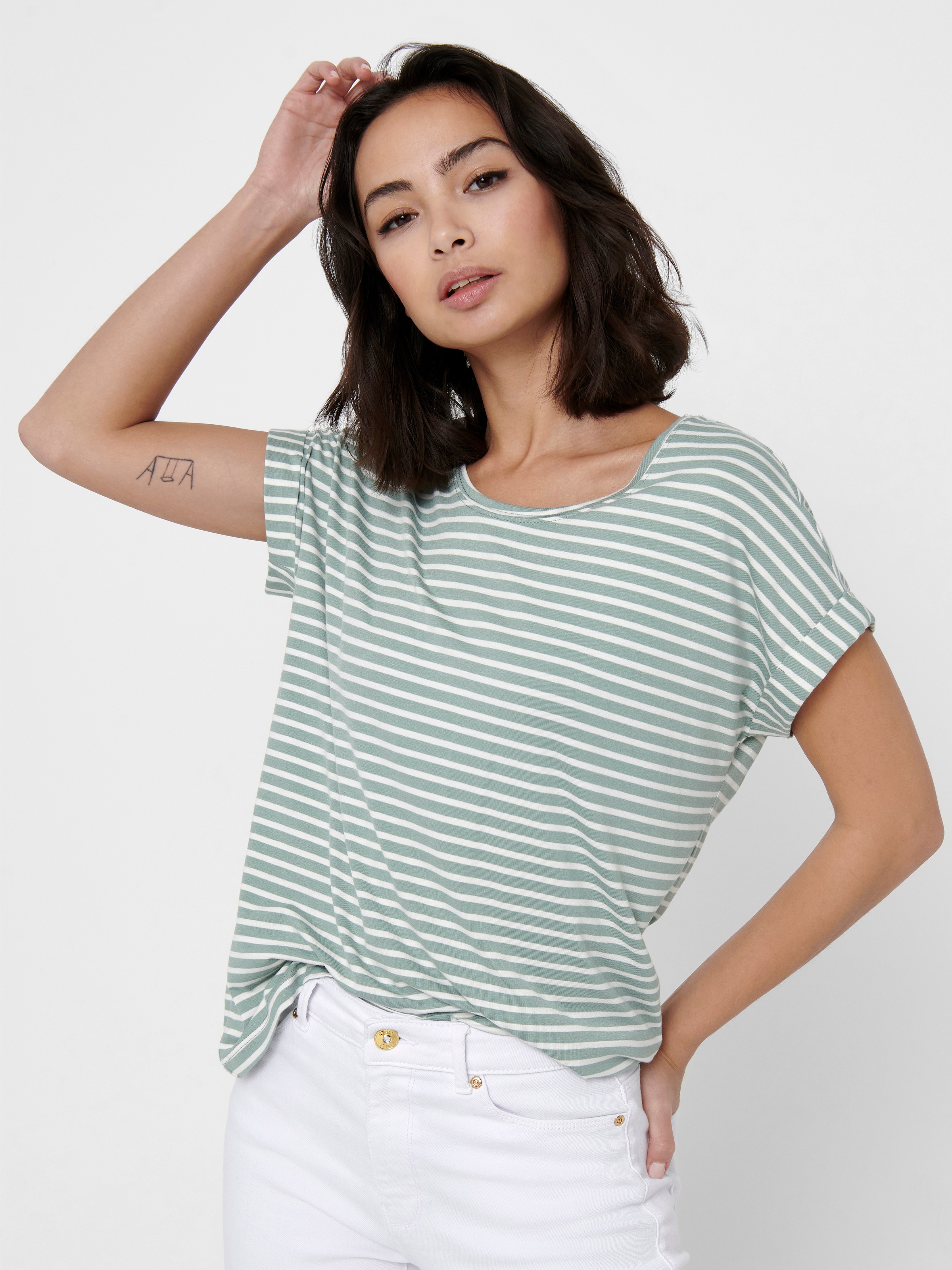 Thumbnail - ONLY Kurzarmshirt "ONLMOSTER STRIPE S/S O-NECK TOP JRS NOOS" gestreift, lässig geschnitten, Jersey, Rundhals, Viskosemis...