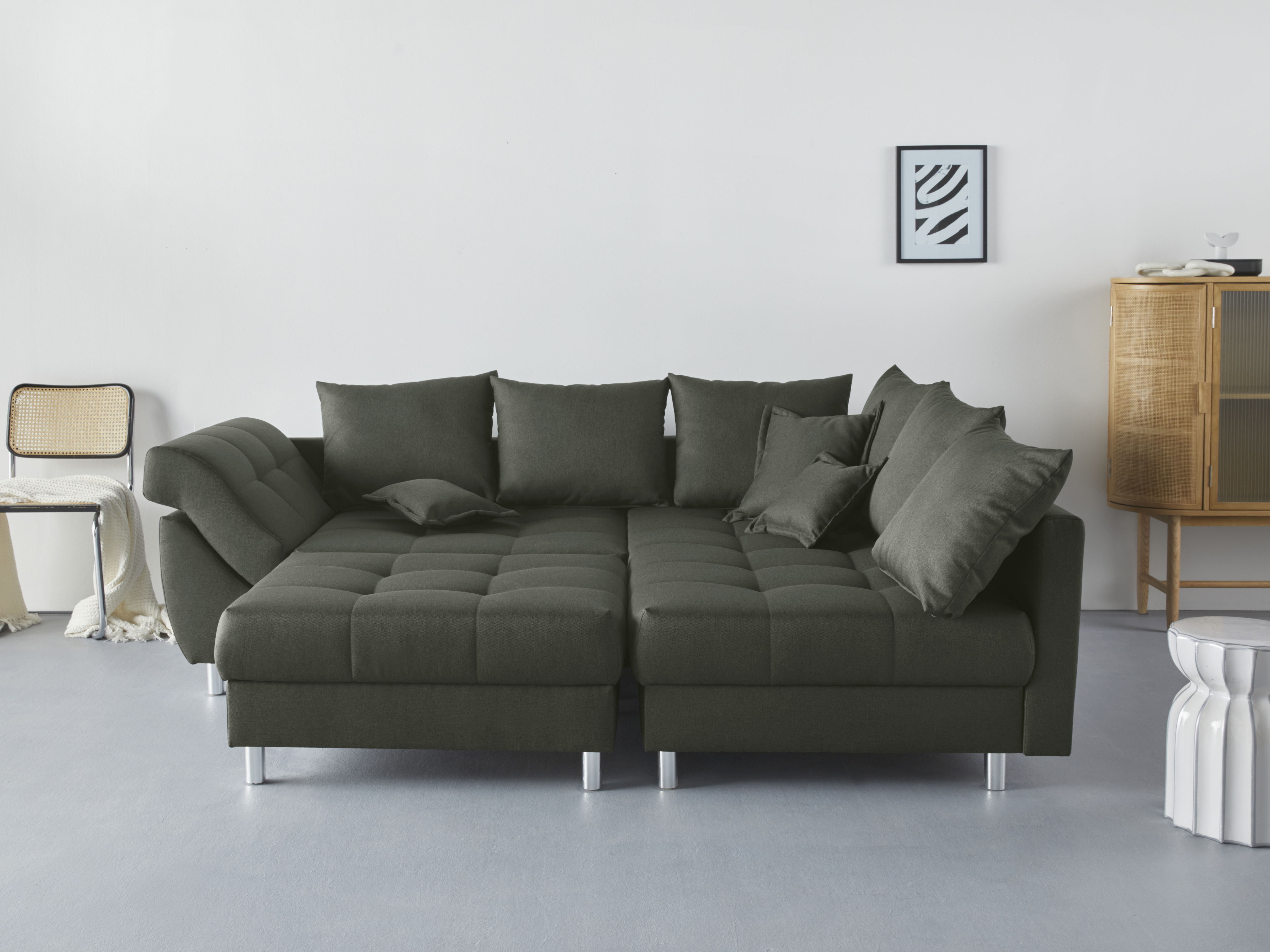 COLLECTION AB Ecksofa "Innsbruck L-Form, B: 247 cm" Set: Sofa & Hocker, 3 Zierkissen, Federkern