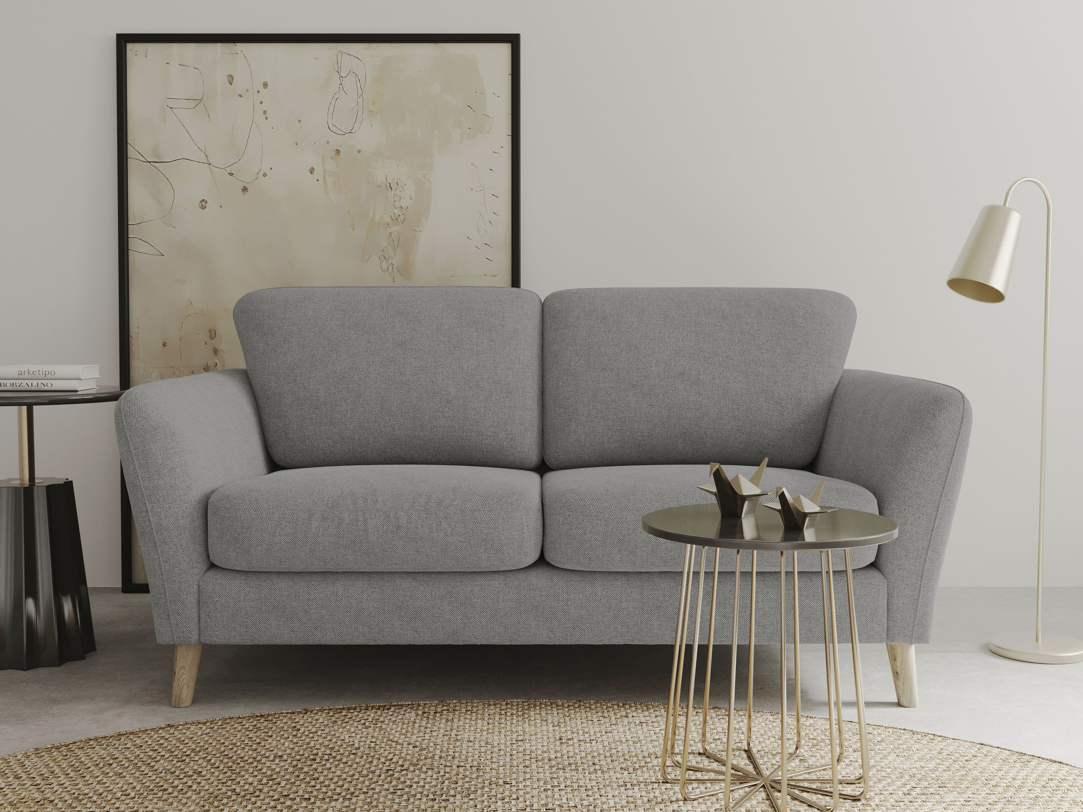 OTTO home 2-Sitzer "MARSEILLE Kompaktsofa 170 cm, Cord, Flachgewebe, Struktur, Webstoff" Massivholzbeine Eiche, Landhausstil, Wellenunterfederung