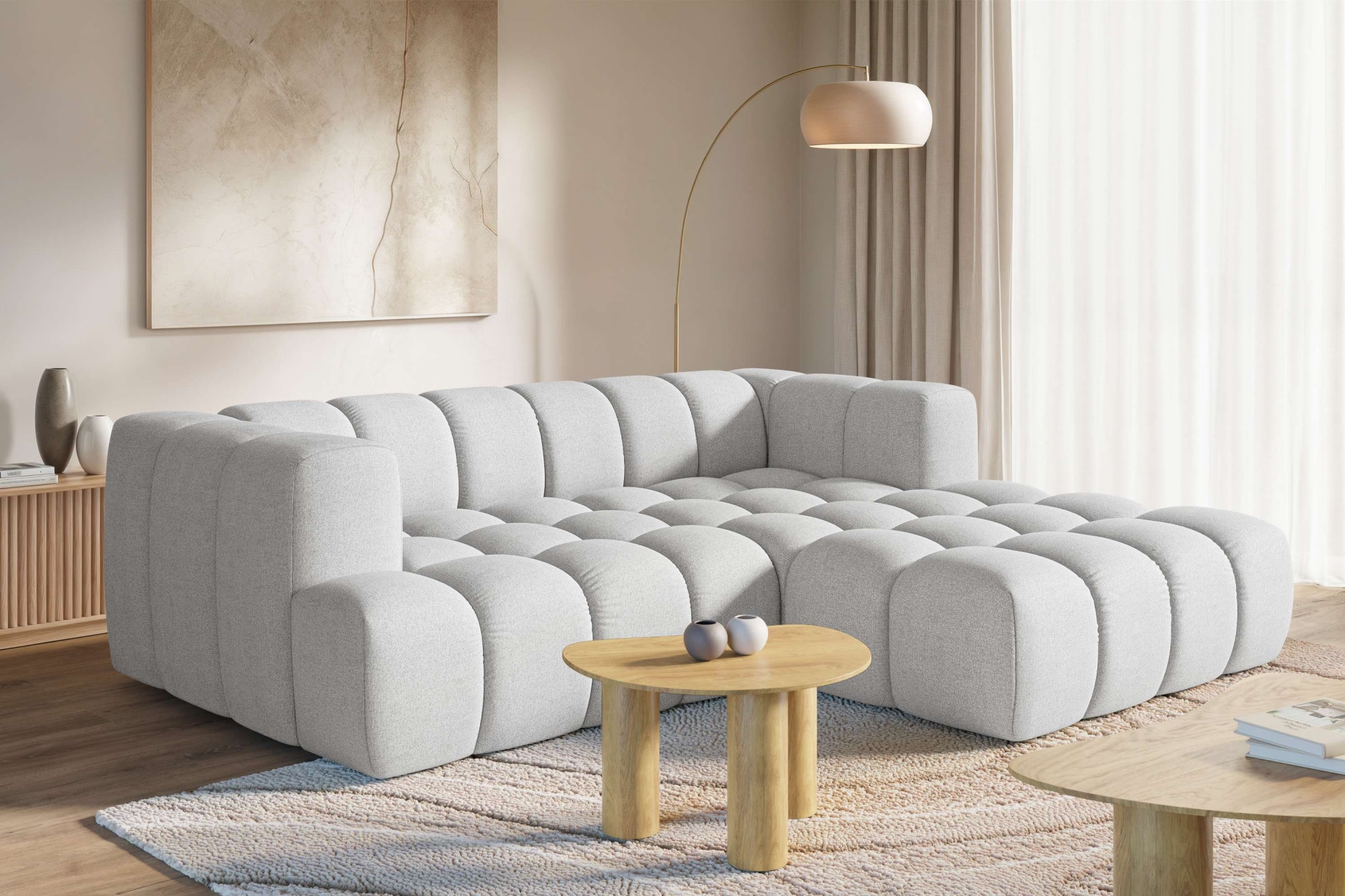 homsy by Ana Johnson Ecksofa ""XL" BOUBELLE L-Form extra tief, Design: Bubble-Optik, Breite 247cm" hoher Sitzkomfort dank Wellenunterfederung, XL Sitztiefe 100 cm