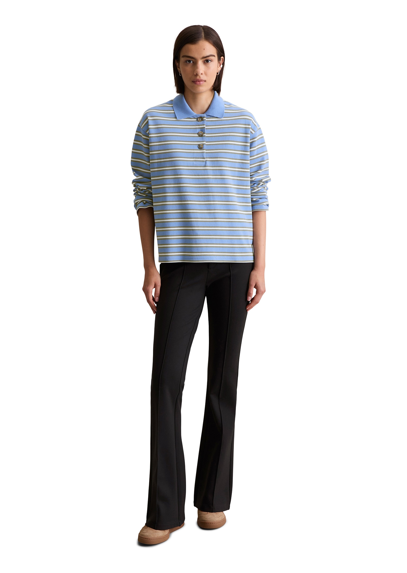 Marc O'Polo DENIM Langarm-Poloshirt »aus gestreiftem Heavy Piqué-Jersey«