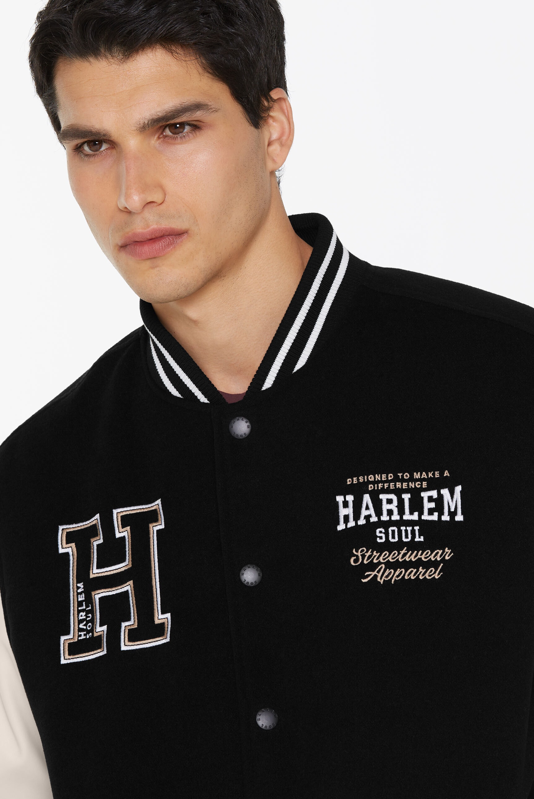 Harlem Soul Collegejacke, ohne Kapuze, mit Stickerei