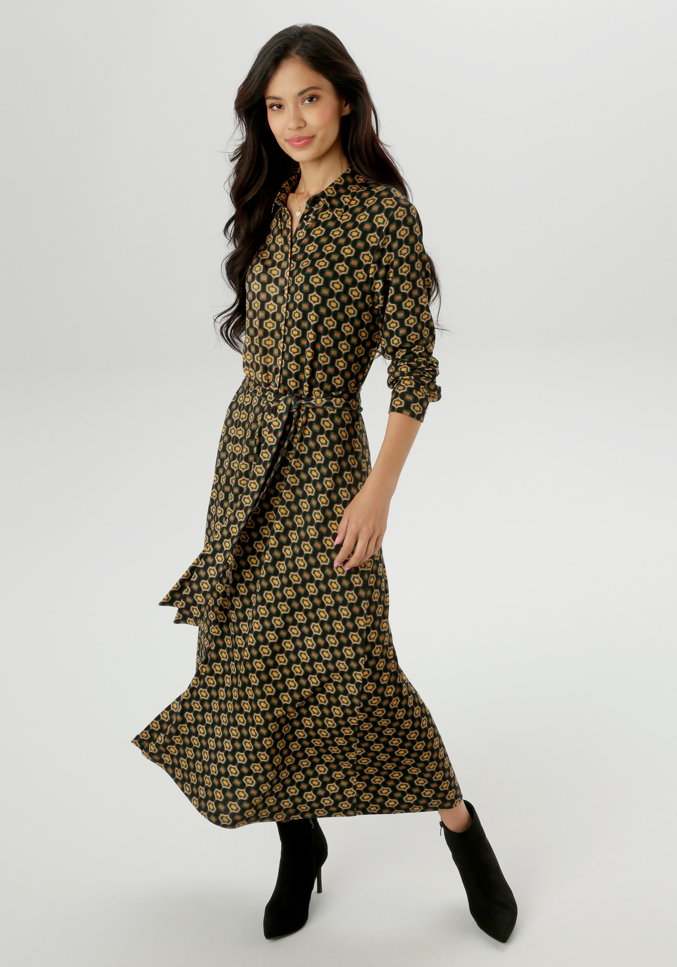 Aniston SELECTED Jerseykleid, mit Retromuster und abnehmbarem Bindeband - NEUE KOLLEKTION
