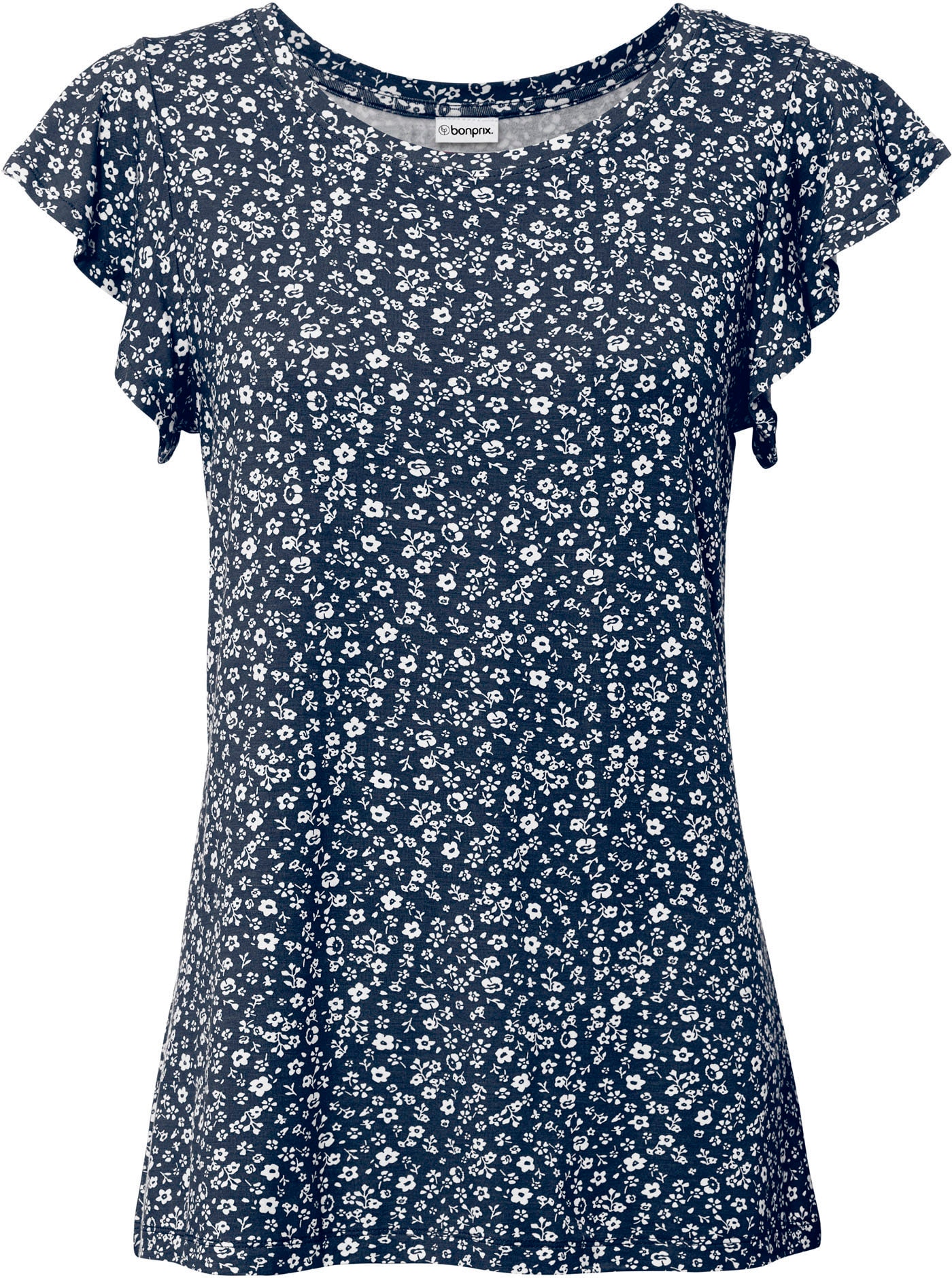 bonprix T-Shirt bequeme Passform, Kurzarm-Design, mit Volantärmeln