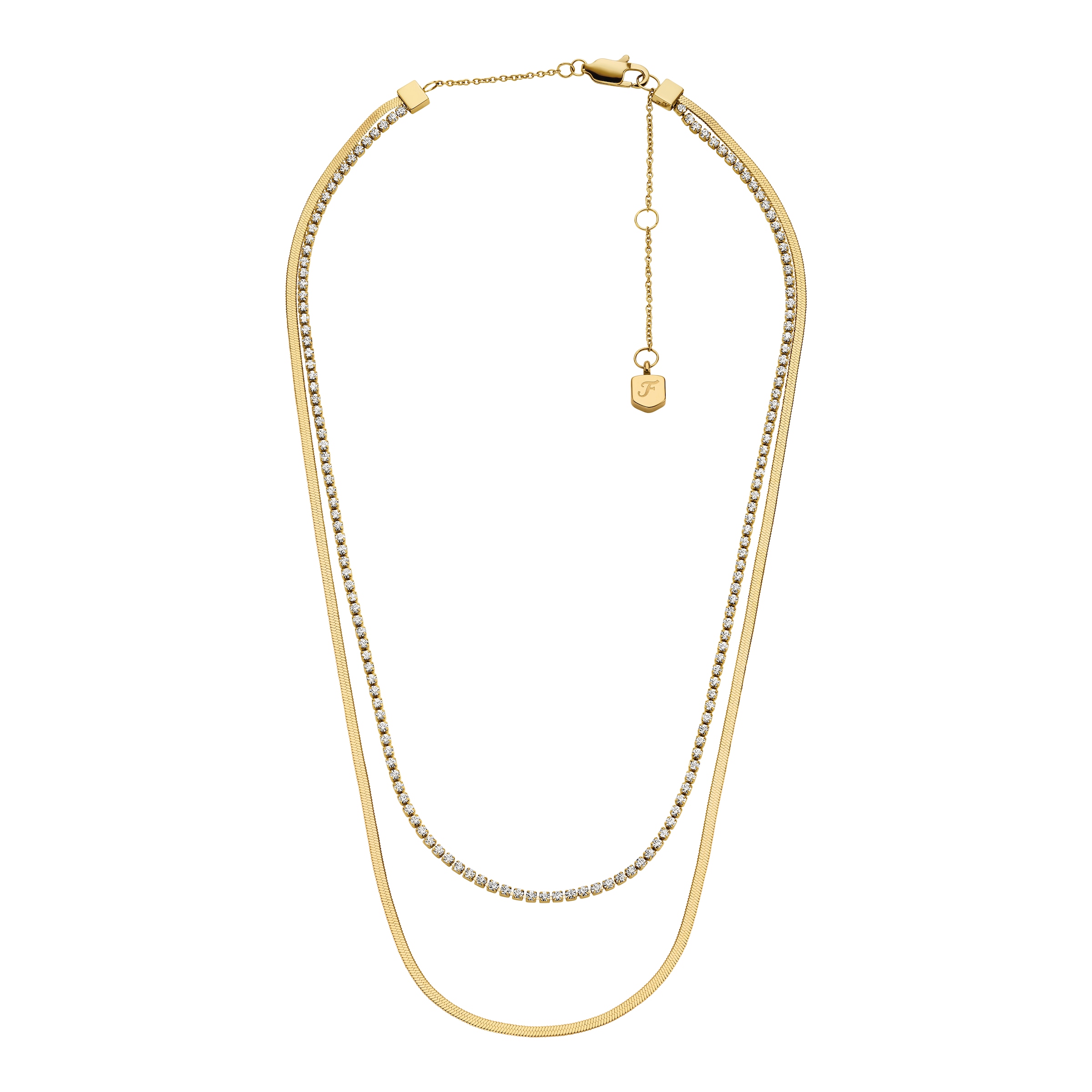 Fossil Kette ohne Anhänger »Schmuck Geschenk Edelstahl Halsschmuck ELLIS Layering« mit Glasstein