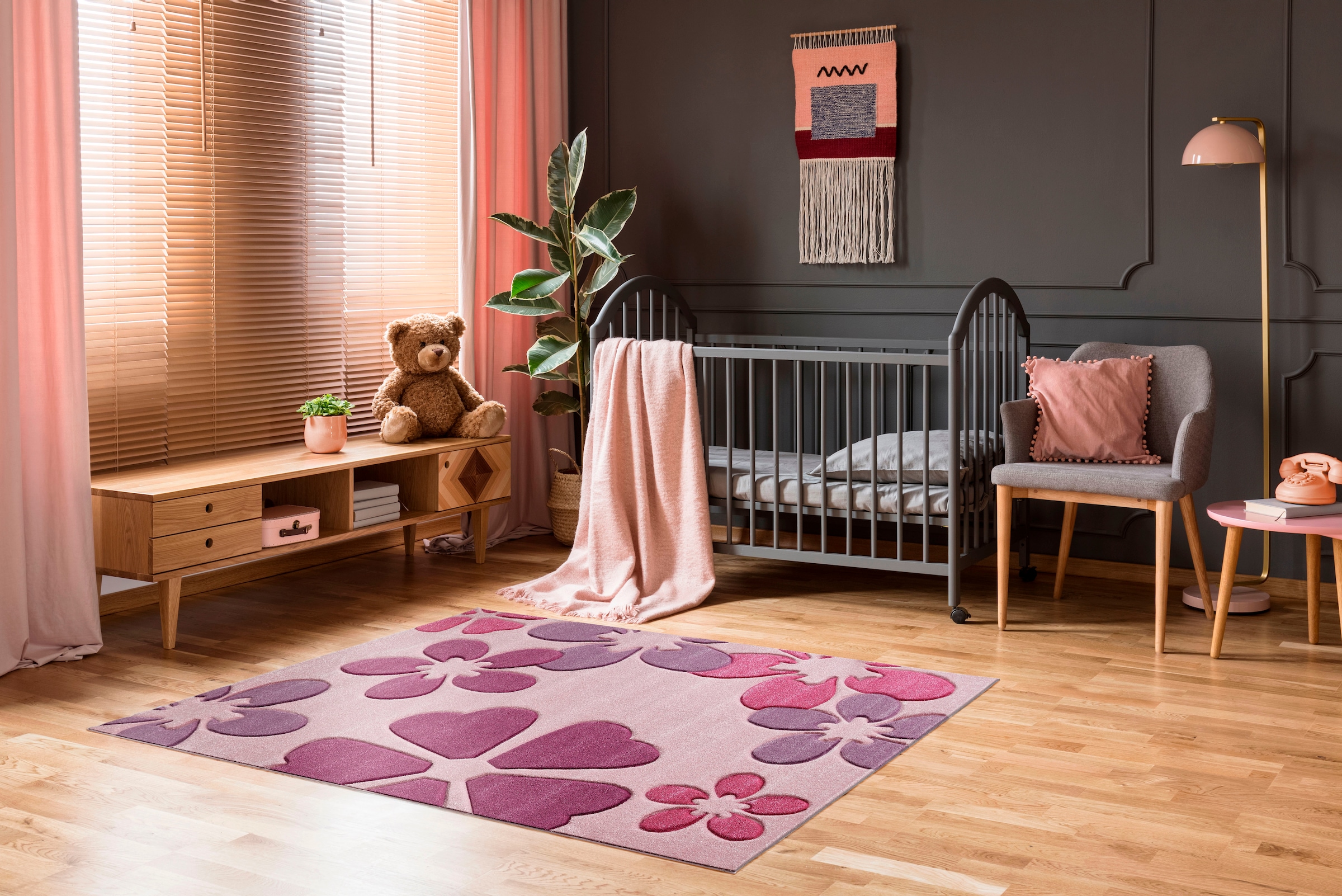 LUXOR living Kinderteppich »Flair«, rechteckig, Kurzflor, Blumen Design, Kinderzimmer