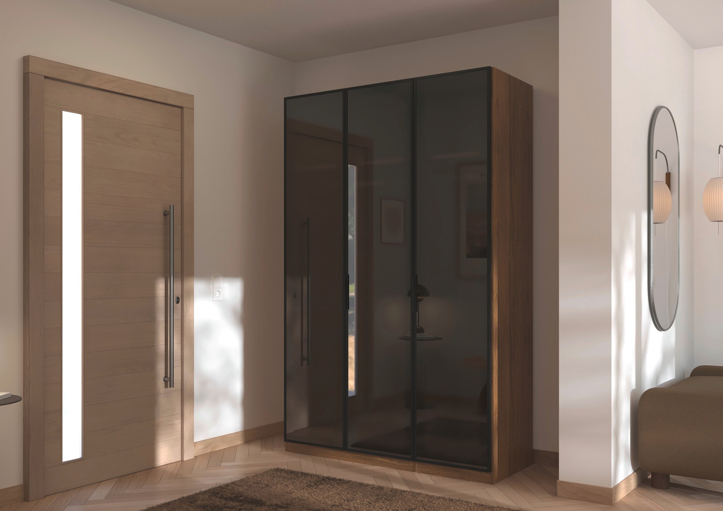 OTTO home Kleiderschrank »Schrank Möbel Schlafzimmer Garderobe Mietswohnung WELTNEUHEIT NYLLA« PATENTIERTES SCHNELLMONTAGESYSTEM mit Glasrahmentüren MADE IN GERMANY