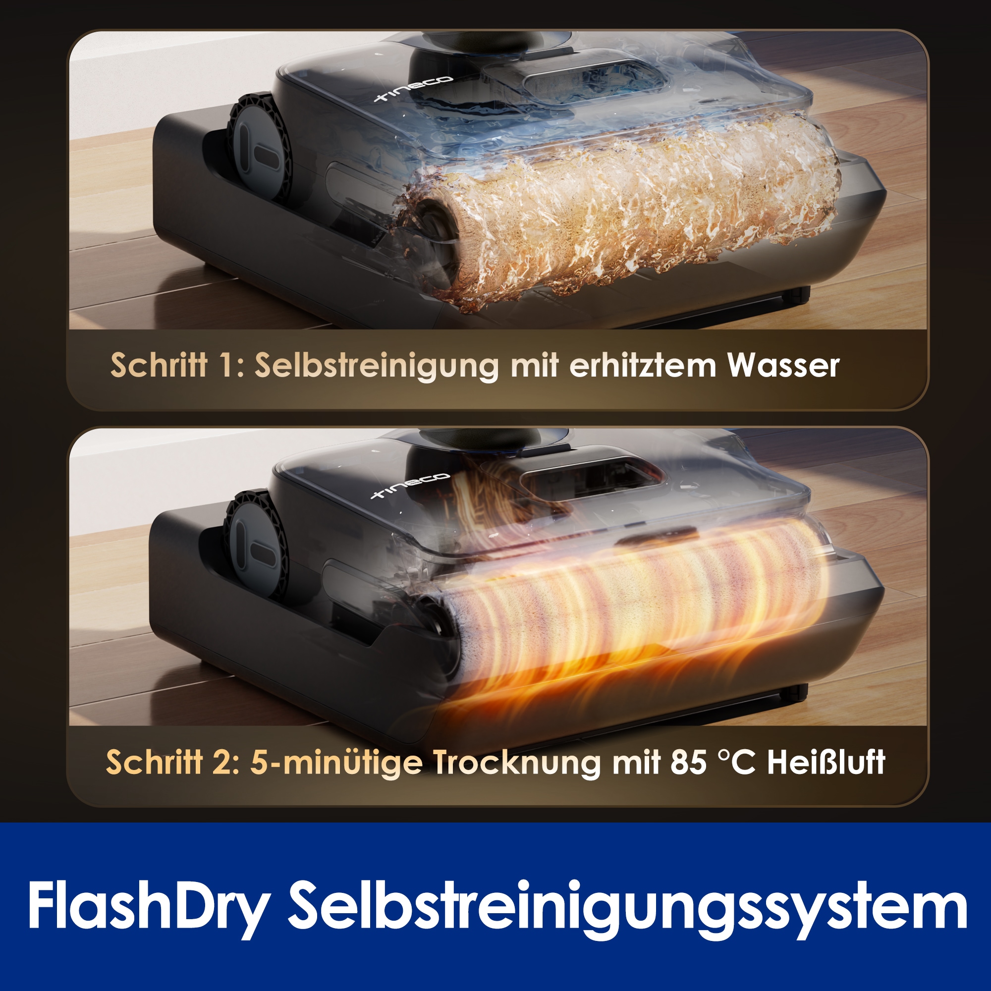 Tineco Nass-Trocken-Sauger »FLOOR ONE S7 Max, 25.000pa Saugleistung, 85° Grad Heißluft-Trocknung« 65 Min Akku, 180° Grad Neigung, automatischer Antrieb, Anti-Tangle