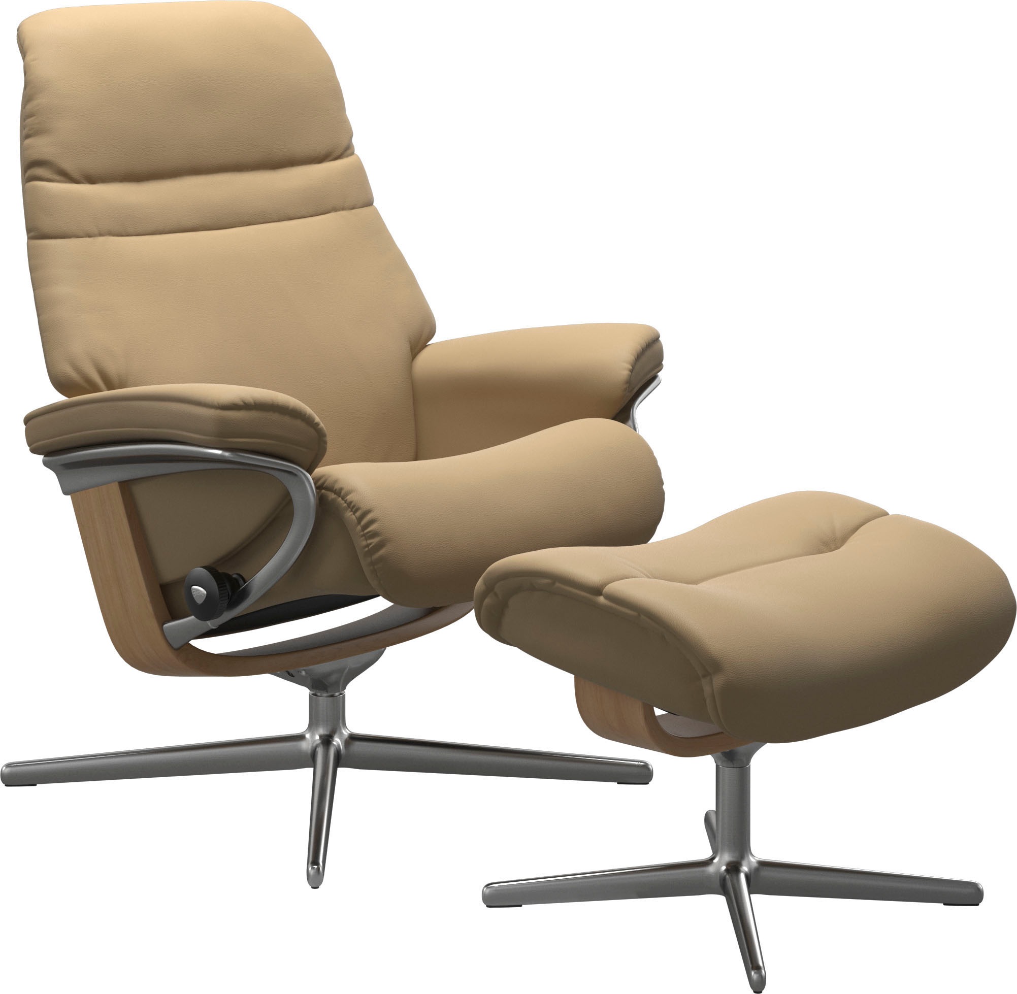 Stressless® Relaxsessel »Sunrise«, (Set, Relaxsessel mit Hocker), mit Hocker, mit Cross Base, Größe S, M & L, Holzakzent Eiche