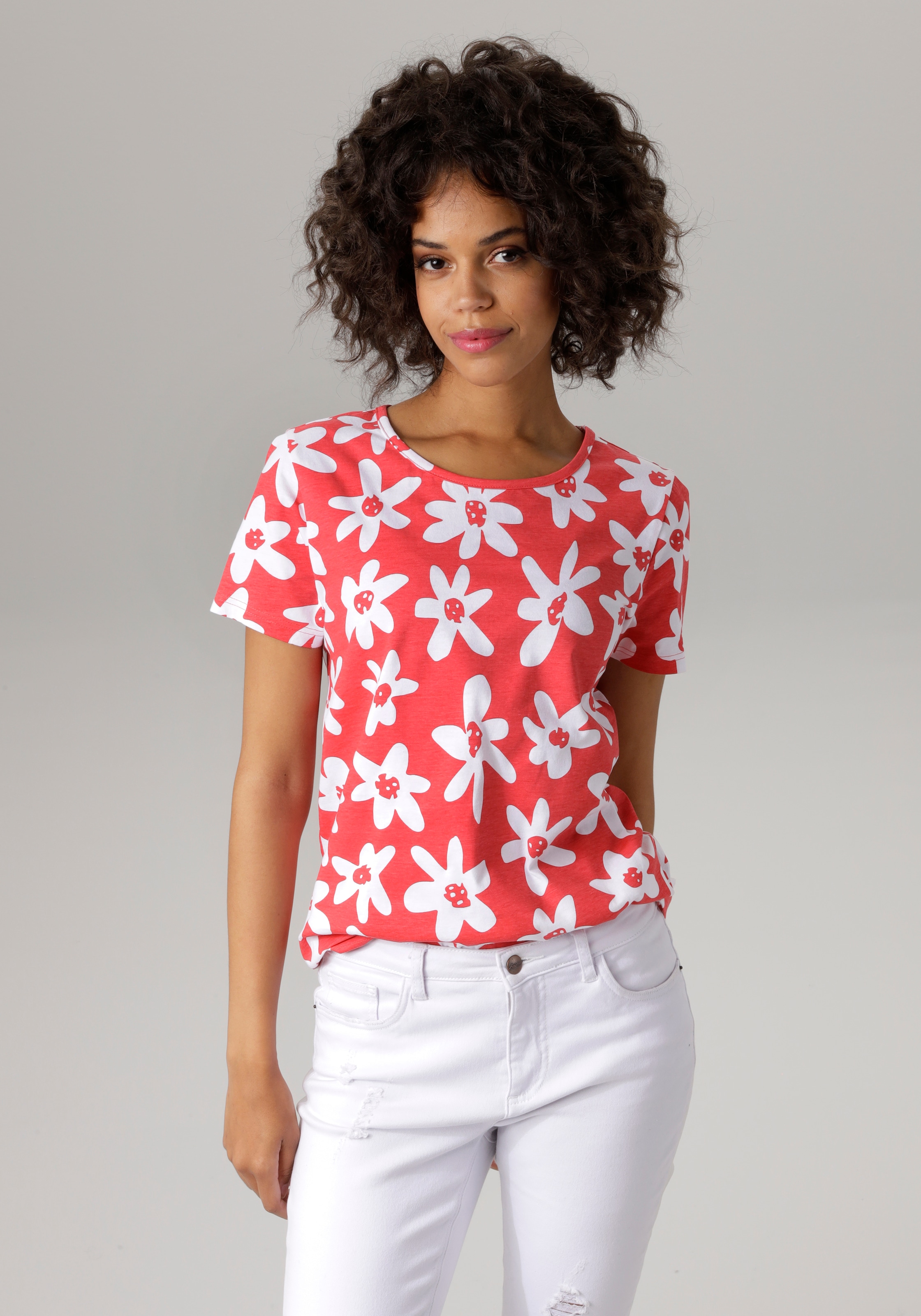 Aniston CASUAL online bunten bestellen T-Shirt, allover BAUR Blüten mit bedruckt 