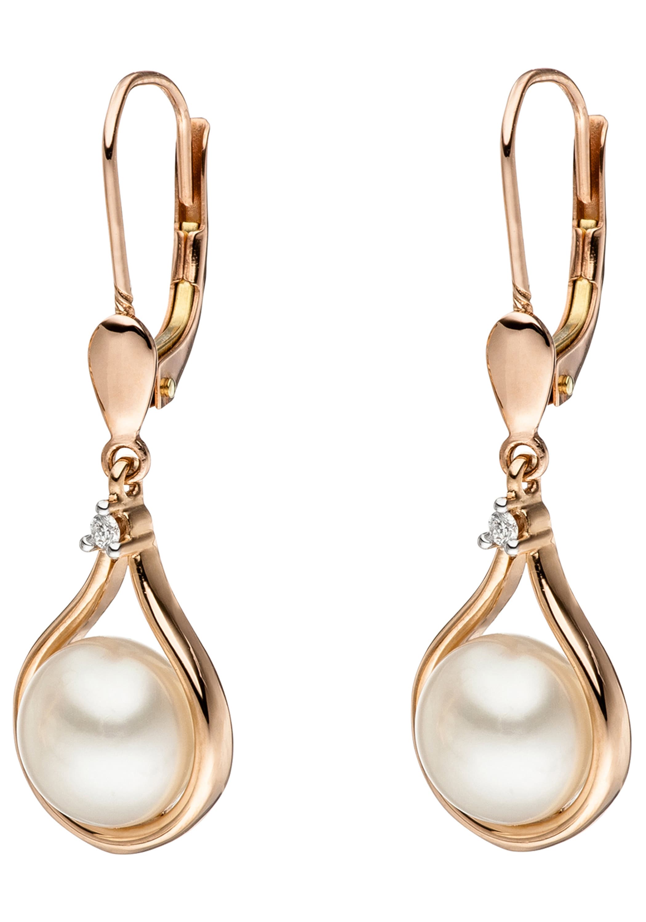 JOBO Perlenohrringe »Ohrhänger Tropfen mit Perlen 30 mm« 14 Karat 585 Roségold