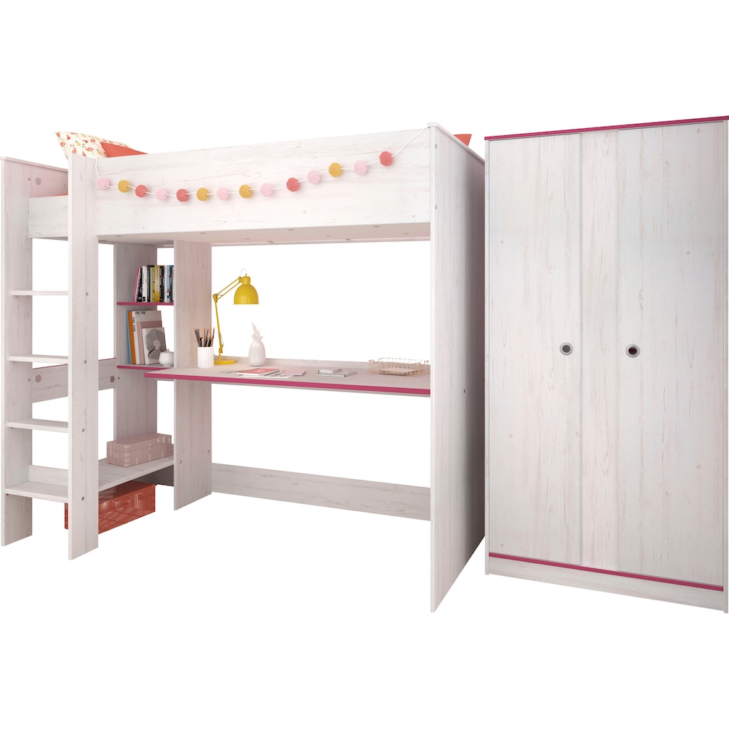 Parisot Jugendzimmer-Set »Smoozy«, (Set, 2 St., Hochbett mit integr. Schreibtisch und Kleiderschrank)